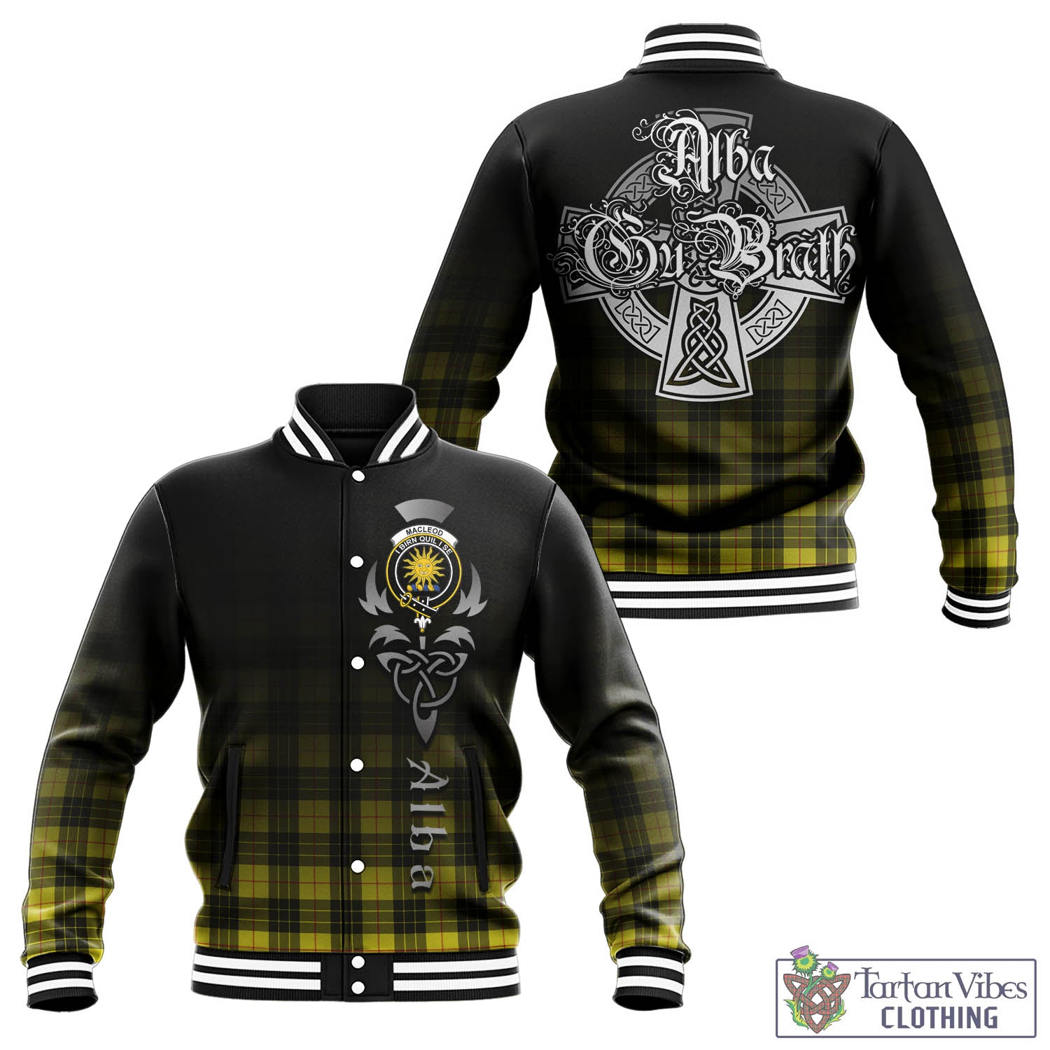 Tartan Vibes Clothing MacLeod of Lewis Modern Tartan Baseball Jacket Featuring Alba Gu Brath Family Crest Celtic Inspired