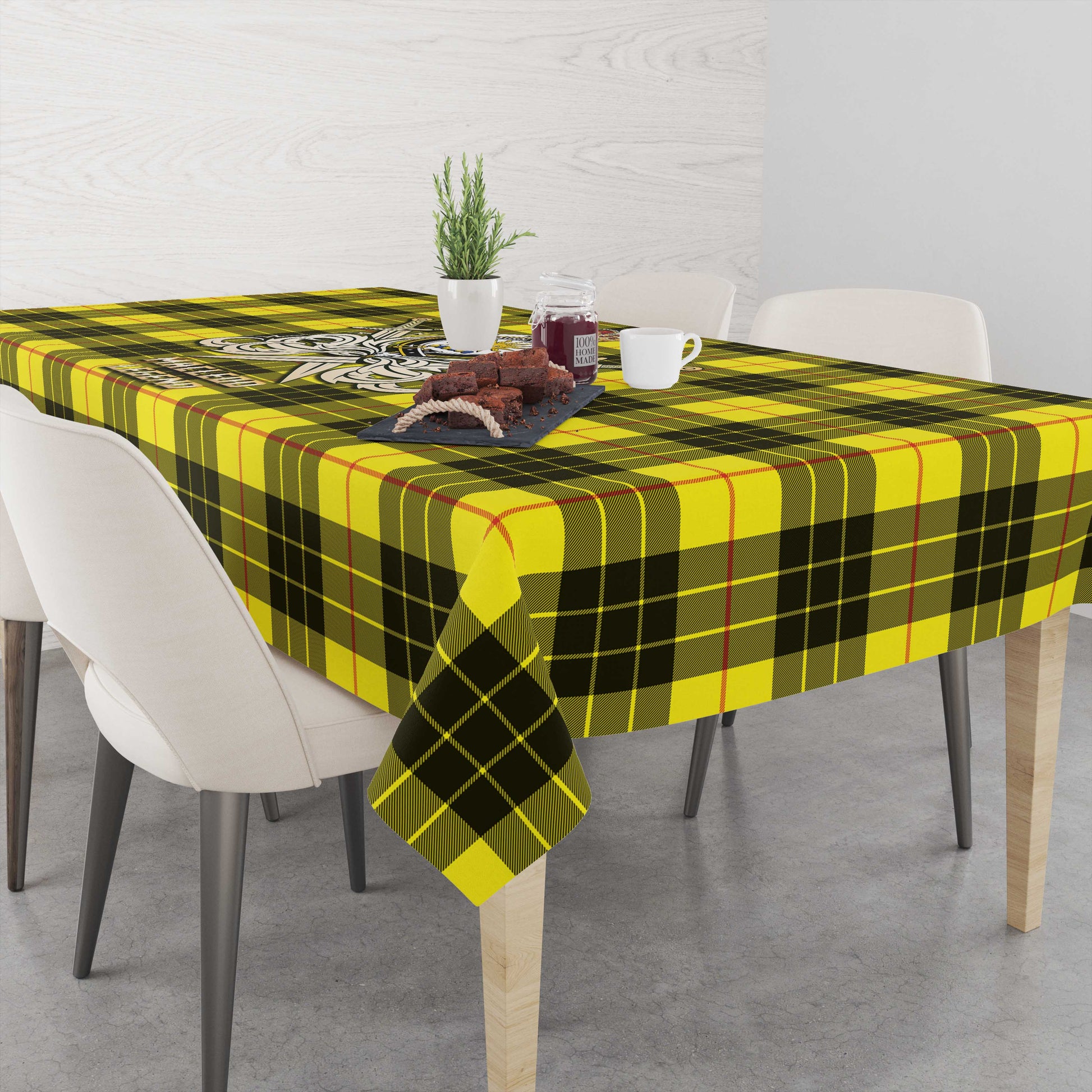 Tartan Vibes Clothing MacLeod of Lewis Modern Tartan Tablecloth with Clan Crest and the Golden Sword of Courageous Legacy