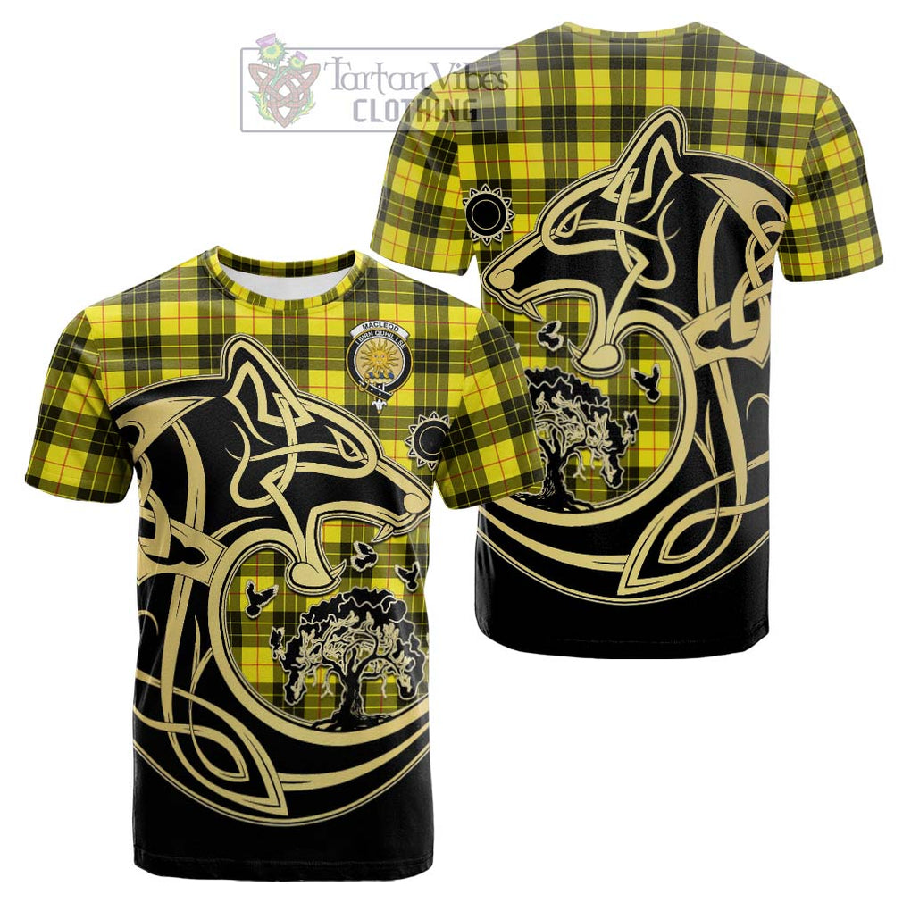 Tartan Vibes Clothing MacLeod of Lewis Modern Tartan Cotton T-shirt with Family Crest Celtic Wolf Style