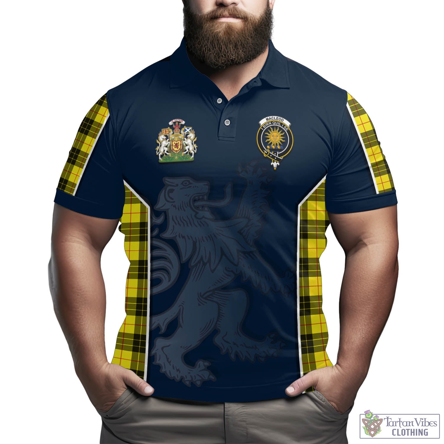 Tartan Vibes Clothing MacLeod of Lewis Modern Tartan Men's Polo Shirt with Family Crest and Lion Rampant Vibes Sport Style