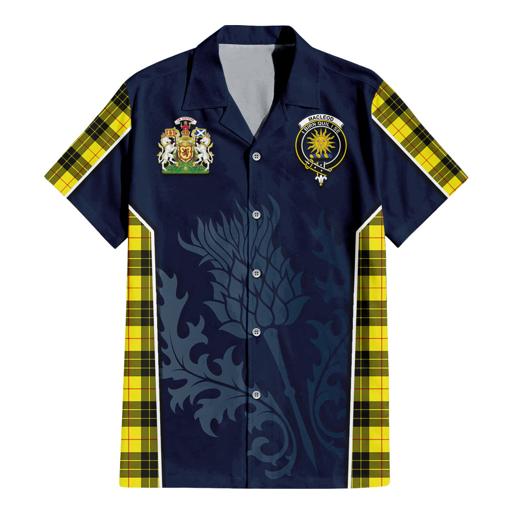 Tartan Vibes Clothing MacLeod of Lewis Modern Tartan Short Sleeve Button Up Shirt with Family Crest and Scottish Thistle Vibes Sport Style