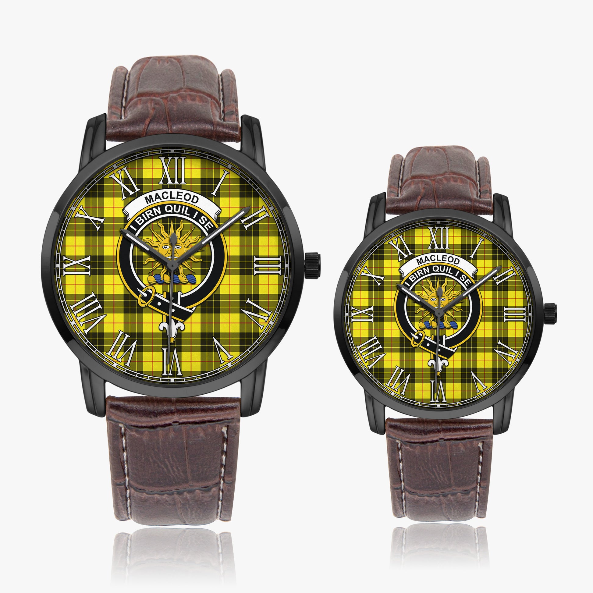 MacLeod of Lewis Modern Tartan Family Crest Leather Strap Quartz Watch - Tartanvibesclothing