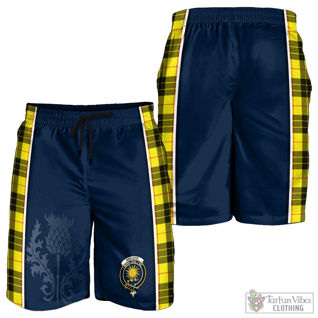 Tartan Vibes Clothing MacLeod of Lewis Modern Tartan Men's Shorts with Family Crest and Scottish Thistle Vibes Sport Style