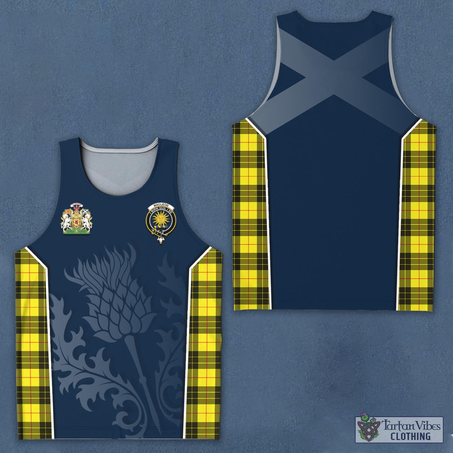 Tartan Vibes Clothing MacLeod of Lewis Modern Tartan Men's Tanks Top with Family Crest and Scottish Thistle Vibes Sport Style