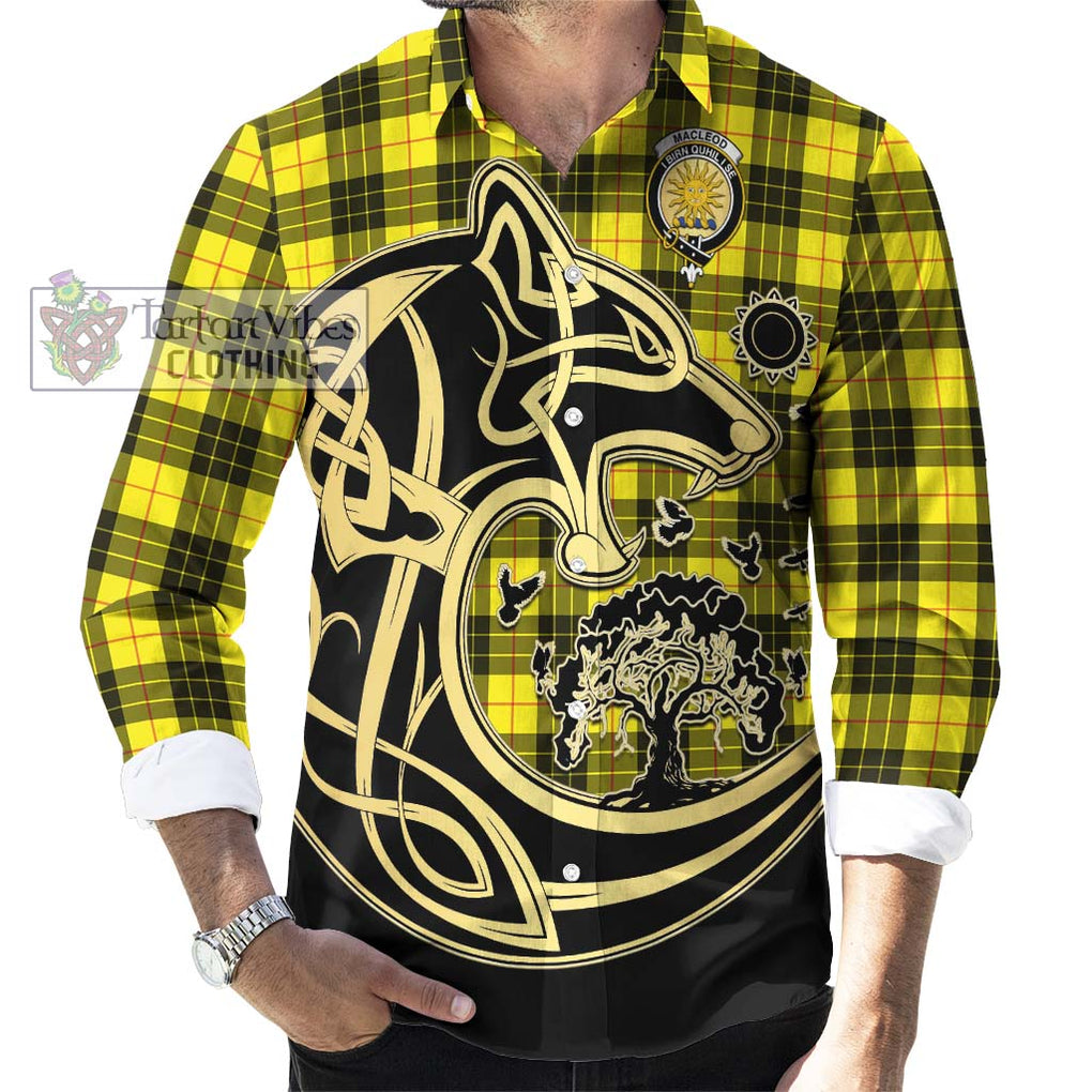 MacLeod (McLeod) Tartan Long Sleeve Button Shirt with Family Crest Celtic Wolf Style - Tartan Vibes Clothing