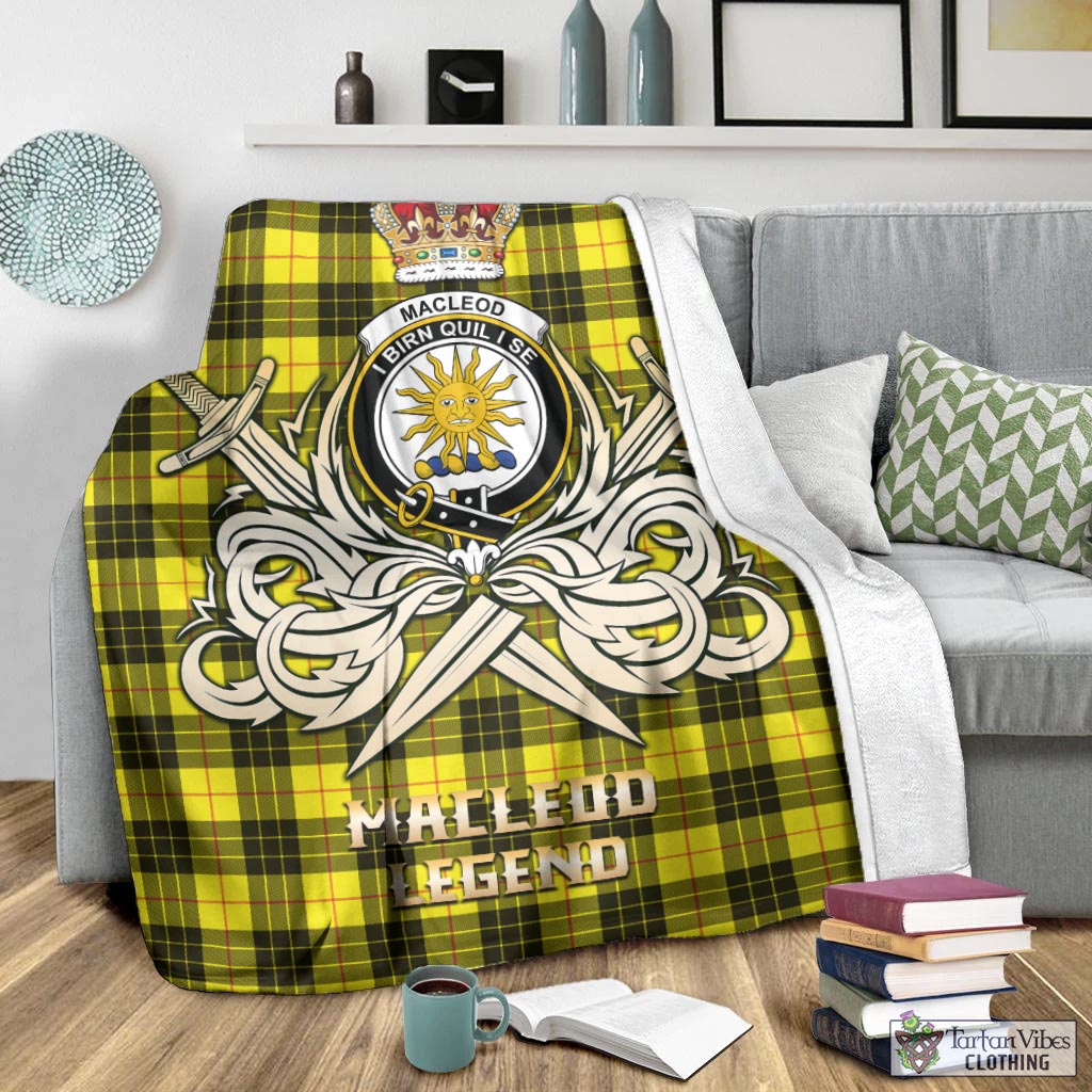 Tartan Vibes Clothing MacLeod of Lewis Modern Tartan Blanket with Clan Crest and the Golden Sword of Courageous Legacy