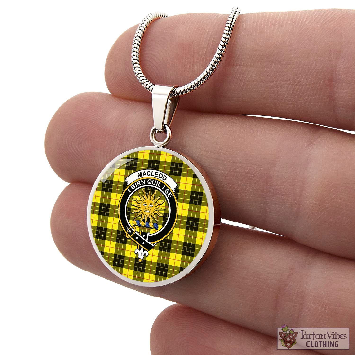 Tartan Vibes Clothing MacLeod of Lewis Modern Tartan Circle Necklace with Family Crest