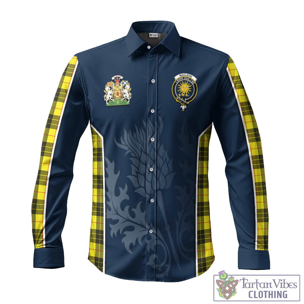 Tartan Vibes Clothing MacLeod of Lewis Modern Tartan Long Sleeve Button Up Shirt with Family Crest and Scottish Thistle Vibes Sport Style