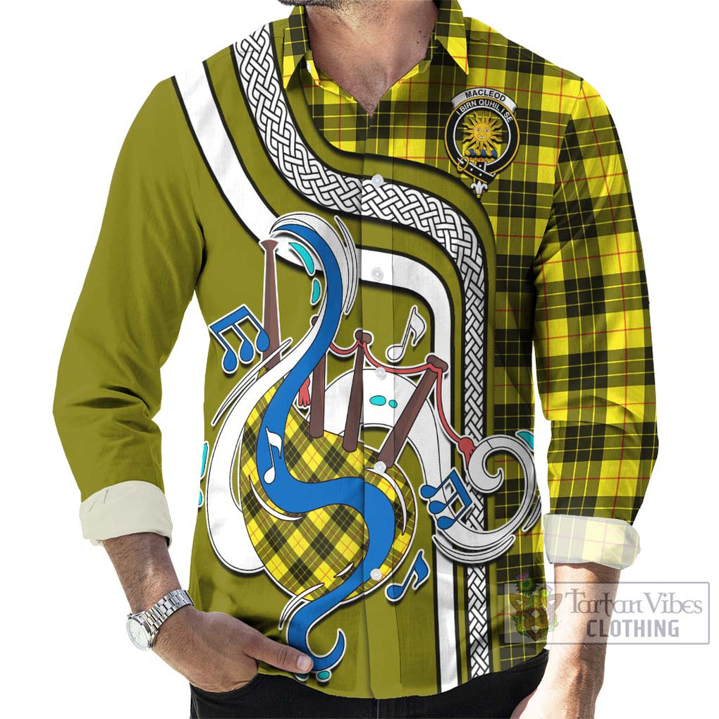 MacLeod (McLeod) Tartan Long Sleeve Button Shirt with Epic Bagpipe Style - Tartanvibesclothing Shop