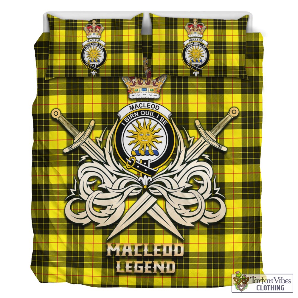 Tartan Vibes Clothing MacLeod of Lewis Modern Tartan Bedding Set with Clan Crest and the Golden Sword of Courageous Legacy