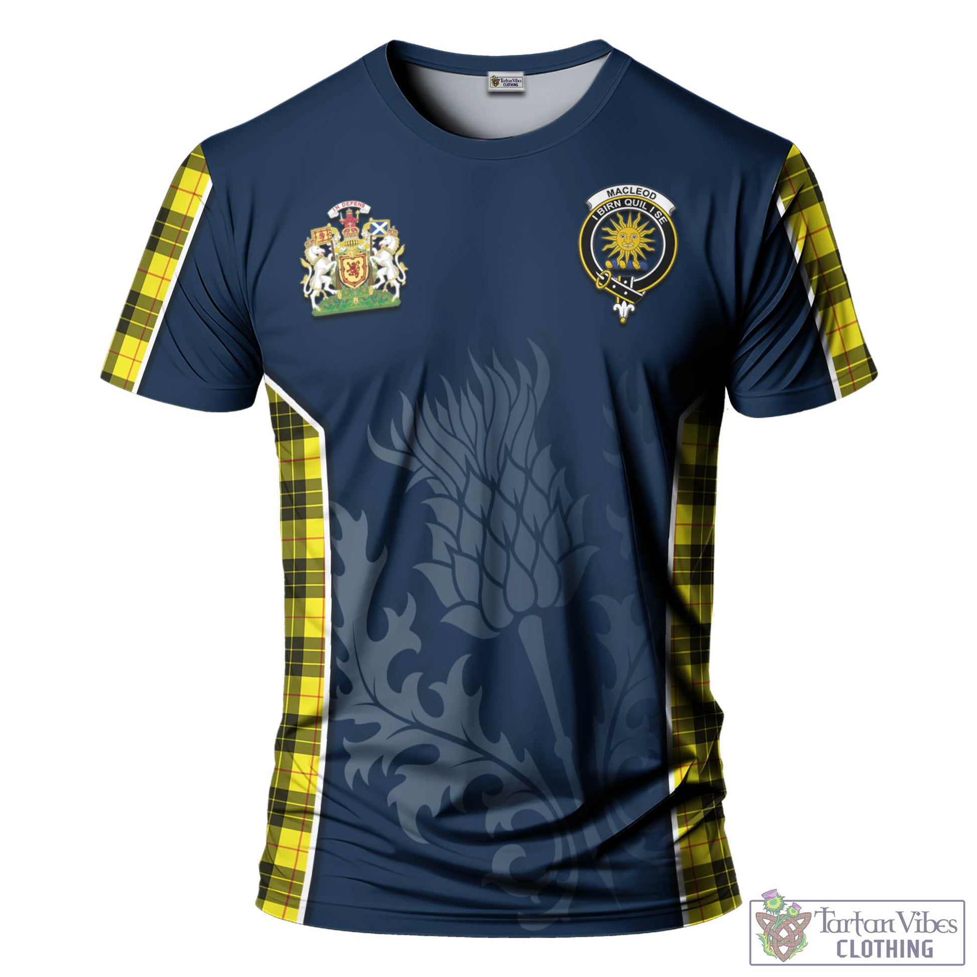 Tartan Vibes Clothing MacLeod of Lewis Modern Tartan T-Shirt with Family Crest and Scottish Thistle Vibes Sport Style