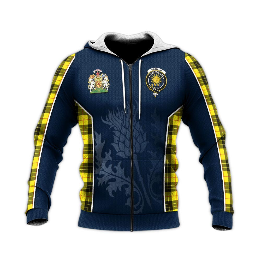 Tartan Vibes Clothing MacLeod of Lewis Modern Tartan Knitted Hoodie with Family Crest and Scottish Thistle Vibes Sport Style