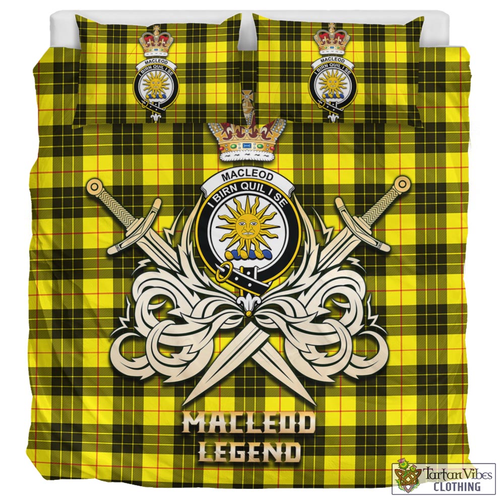 Tartan Vibes Clothing MacLeod of Lewis Modern Tartan Bedding Set with Clan Crest and the Golden Sword of Courageous Legacy