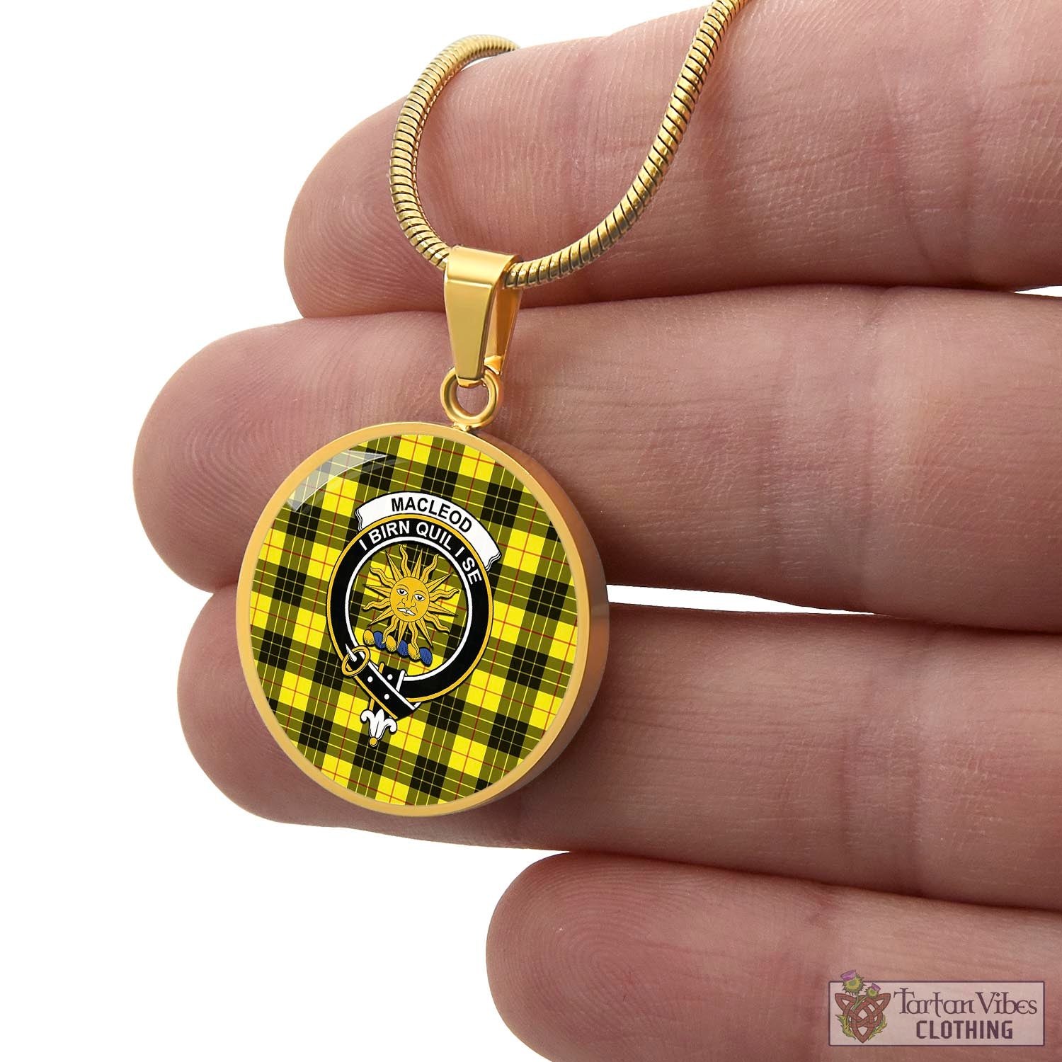 Tartan Vibes Clothing MacLeod of Lewis Modern Tartan Circle Necklace with Family Crest