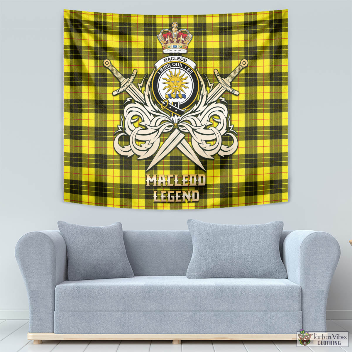 Tartan Vibes Clothing MacLeod of Lewis Modern Tartan Tapestry with Clan Crest and the Golden Sword of Courageous Legacy