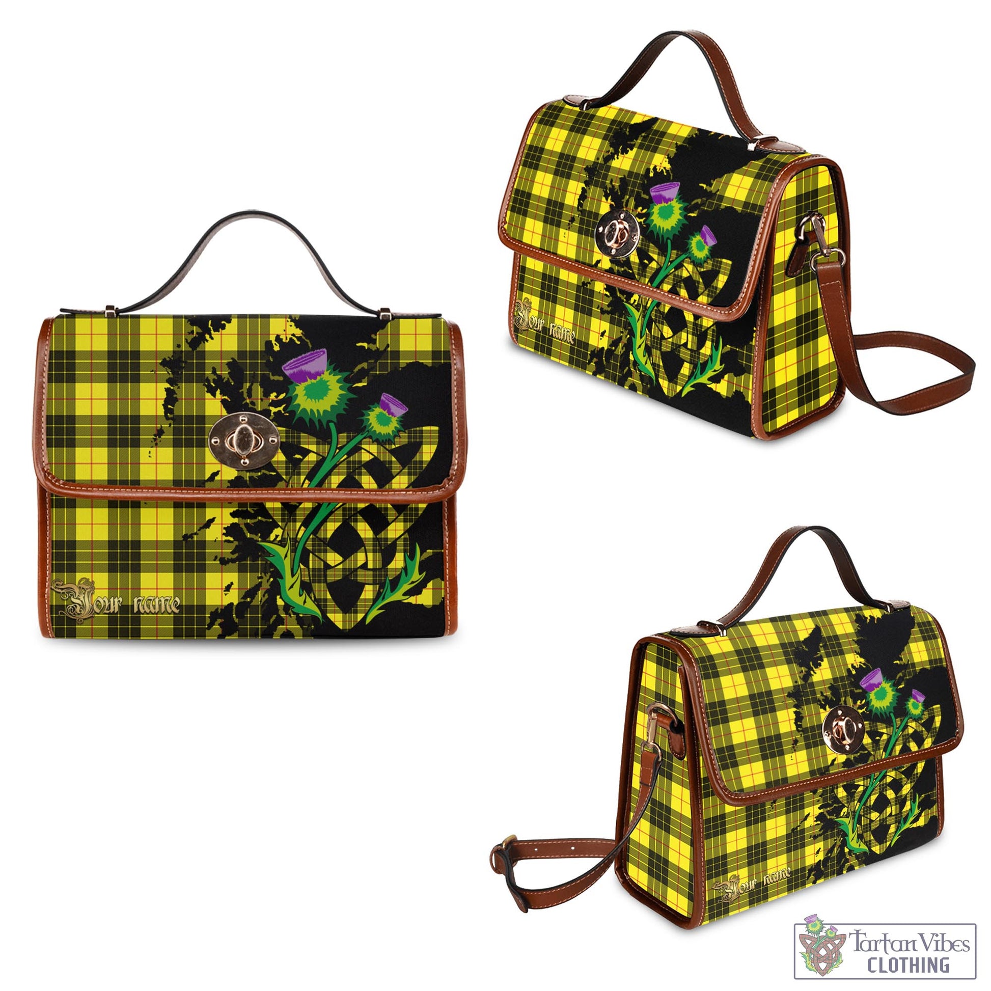 Tartan Vibes Clothing MacLeod of Lewis Modern Tartan Waterproof Canvas Bag with Scotland Map and Thistle Celtic Accents