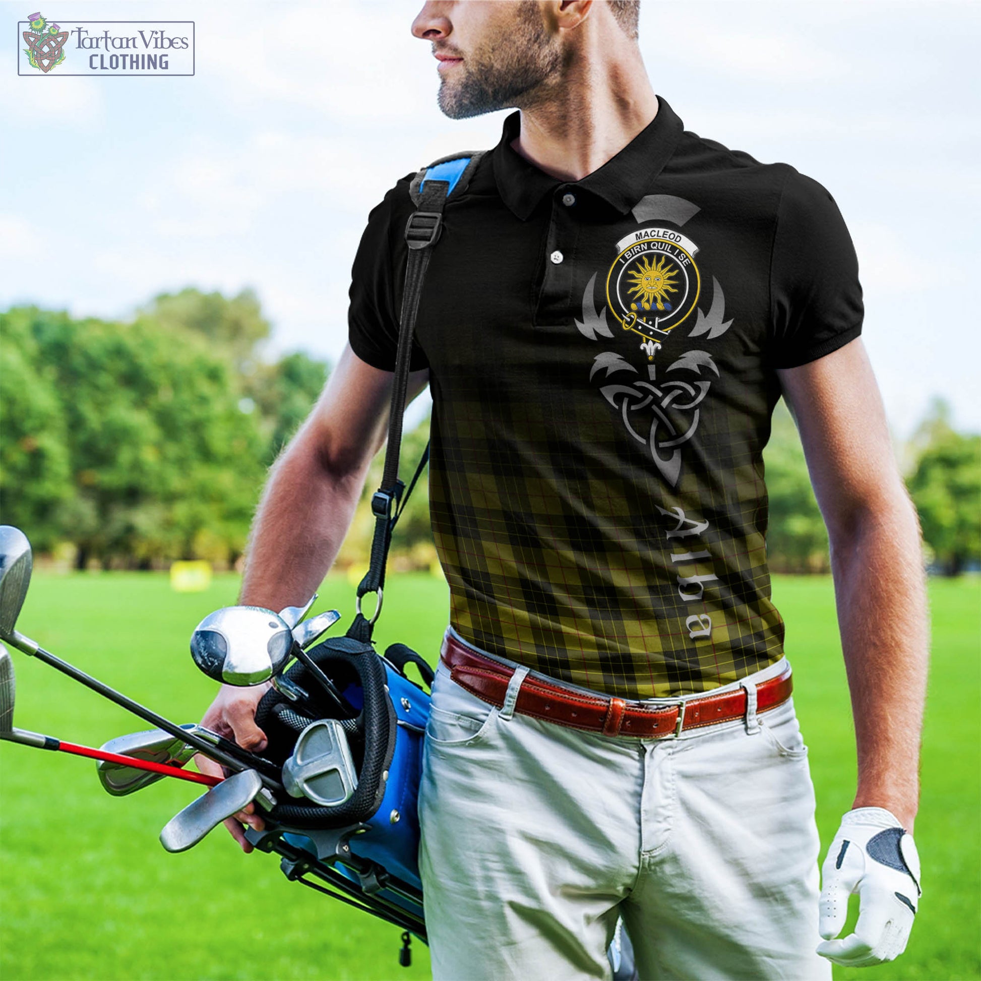 Tartan Vibes Clothing MacLeod of Lewis Modern Tartan Polo Shirt Featuring Alba Gu Brath Family Crest Celtic Inspired