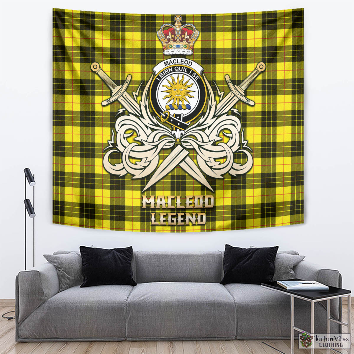 Tartan Vibes Clothing MacLeod of Lewis Modern Tartan Tapestry with Clan Crest and the Golden Sword of Courageous Legacy