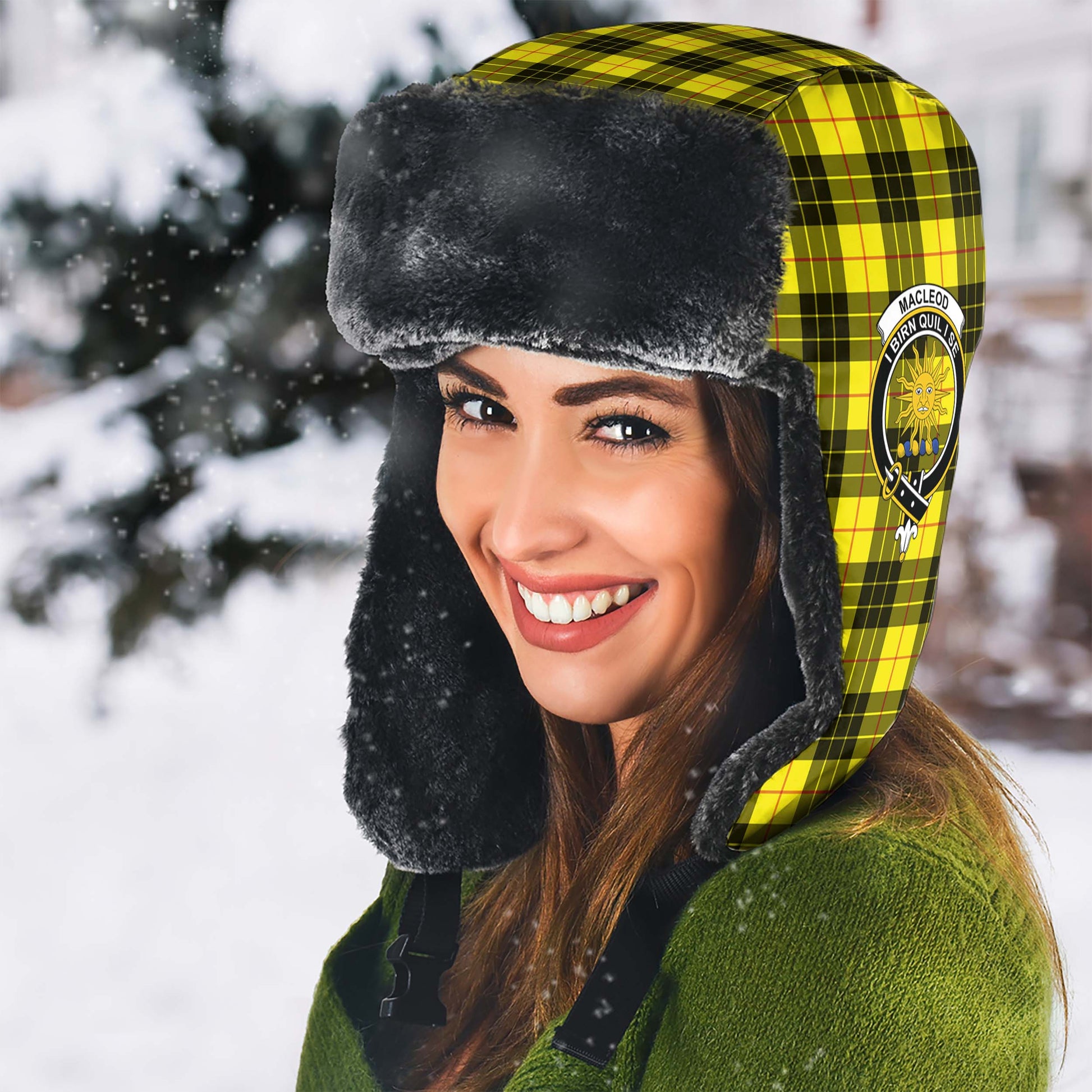 MacLeod of Lewis Modern Tartan Winter Trapper Hat with Family Crest - Tartanvibesclothing