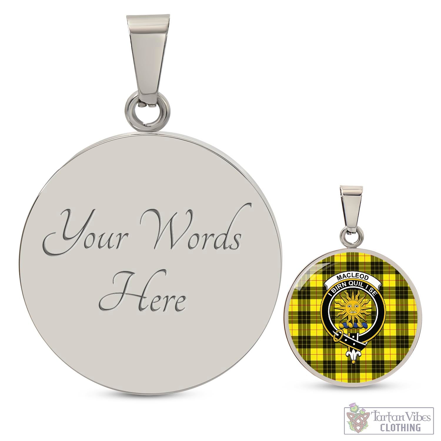 Tartan Vibes Clothing MacLeod of Lewis Modern Tartan Circle Necklace with Family Crest