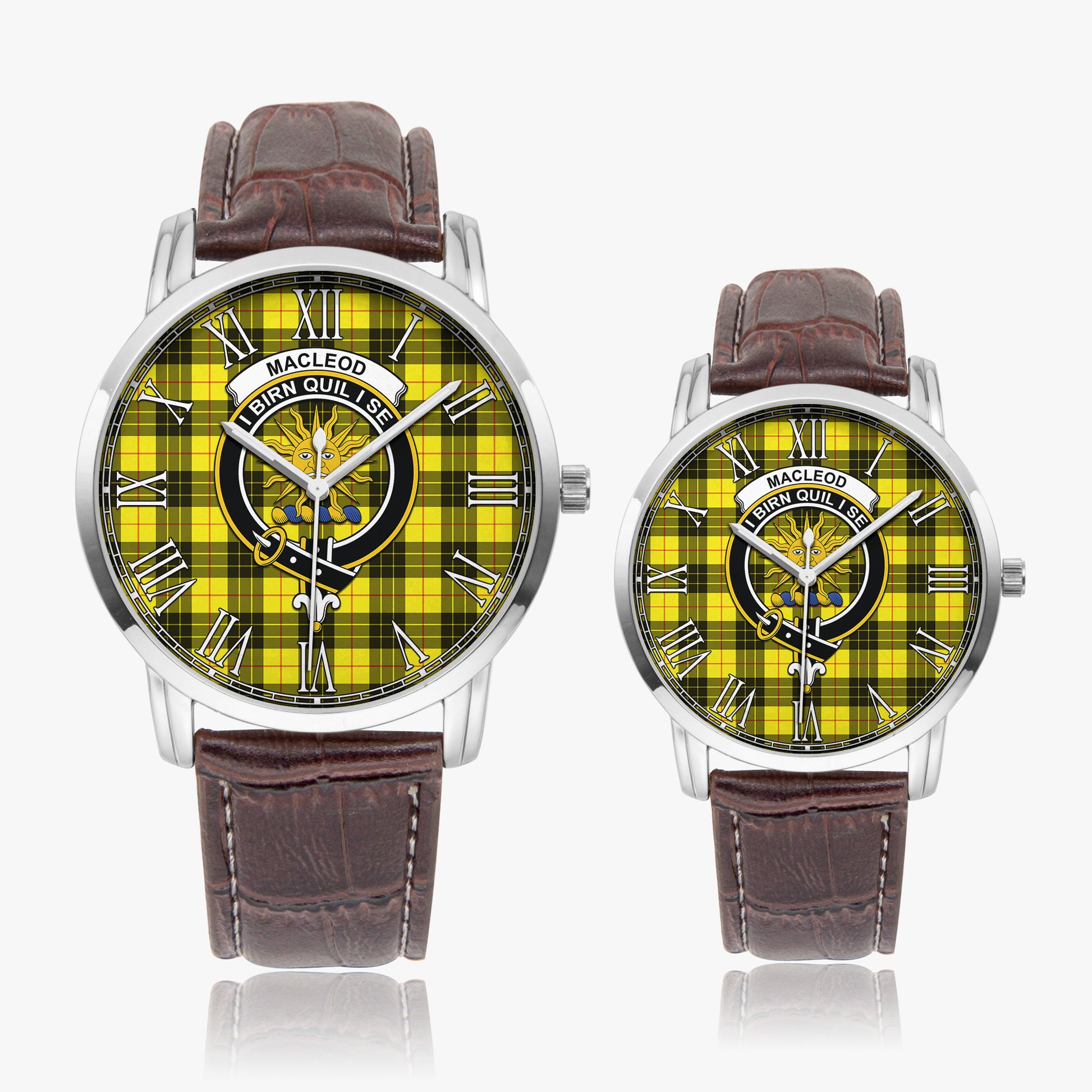 MacLeod of Lewis Modern Tartan Family Crest Leather Strap Quartz Watch - Tartanvibesclothing