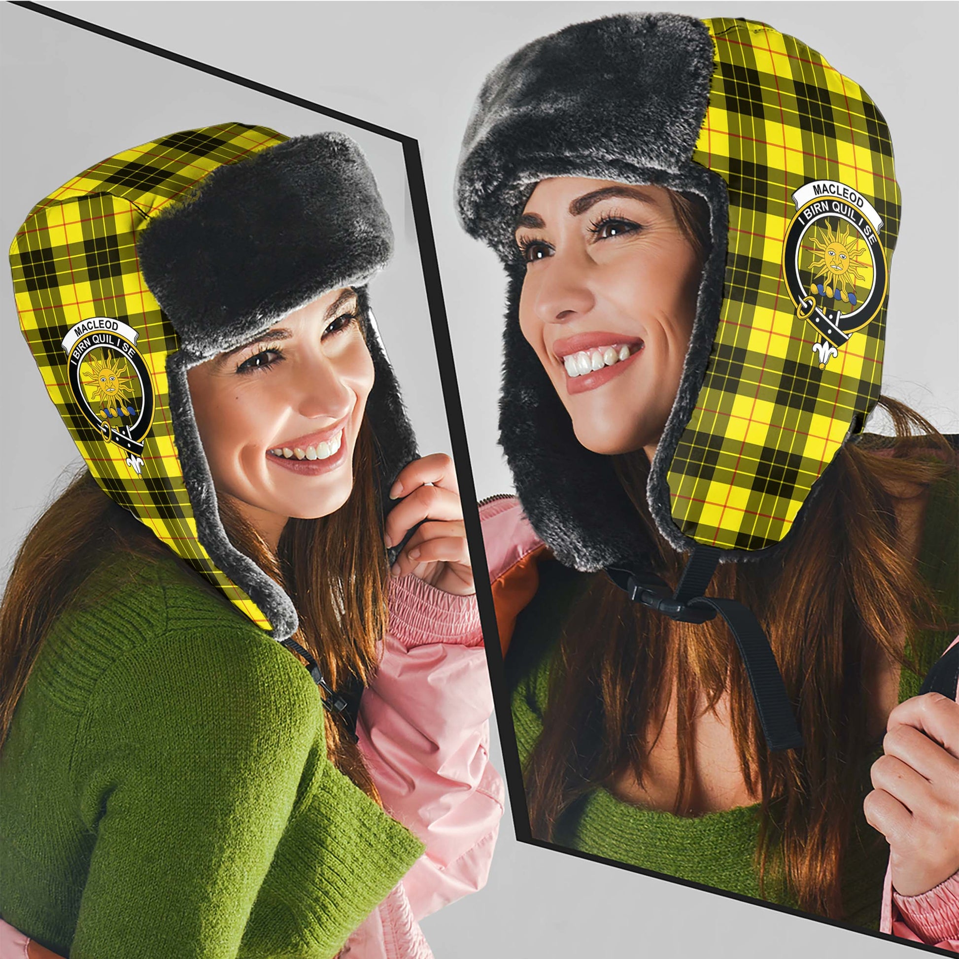 MacLeod of Lewis Modern Tartan Winter Trapper Hat with Family Crest - Tartanvibesclothing