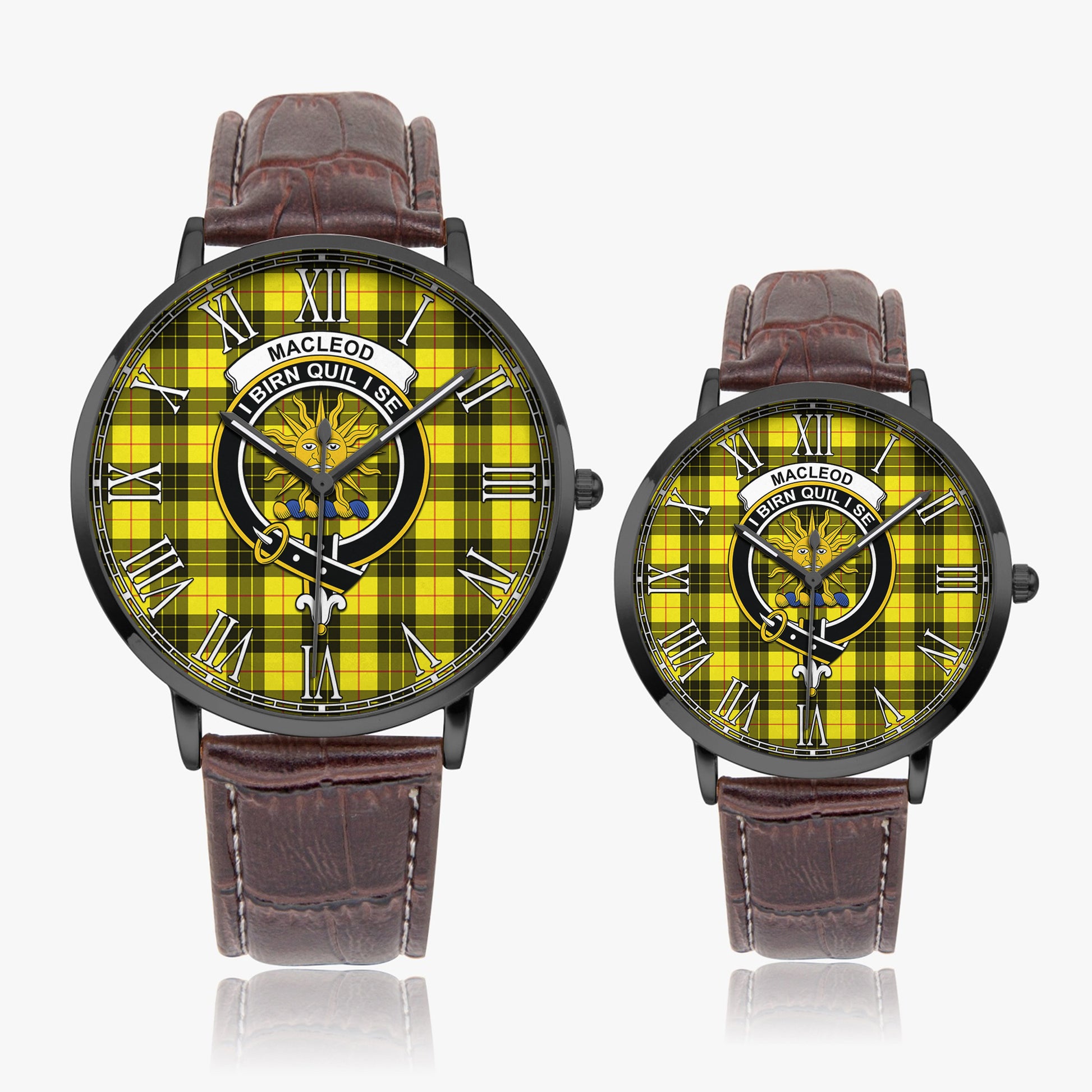 MacLeod of Lewis Modern Tartan Family Crest Leather Strap Quartz Watch - Tartanvibesclothing