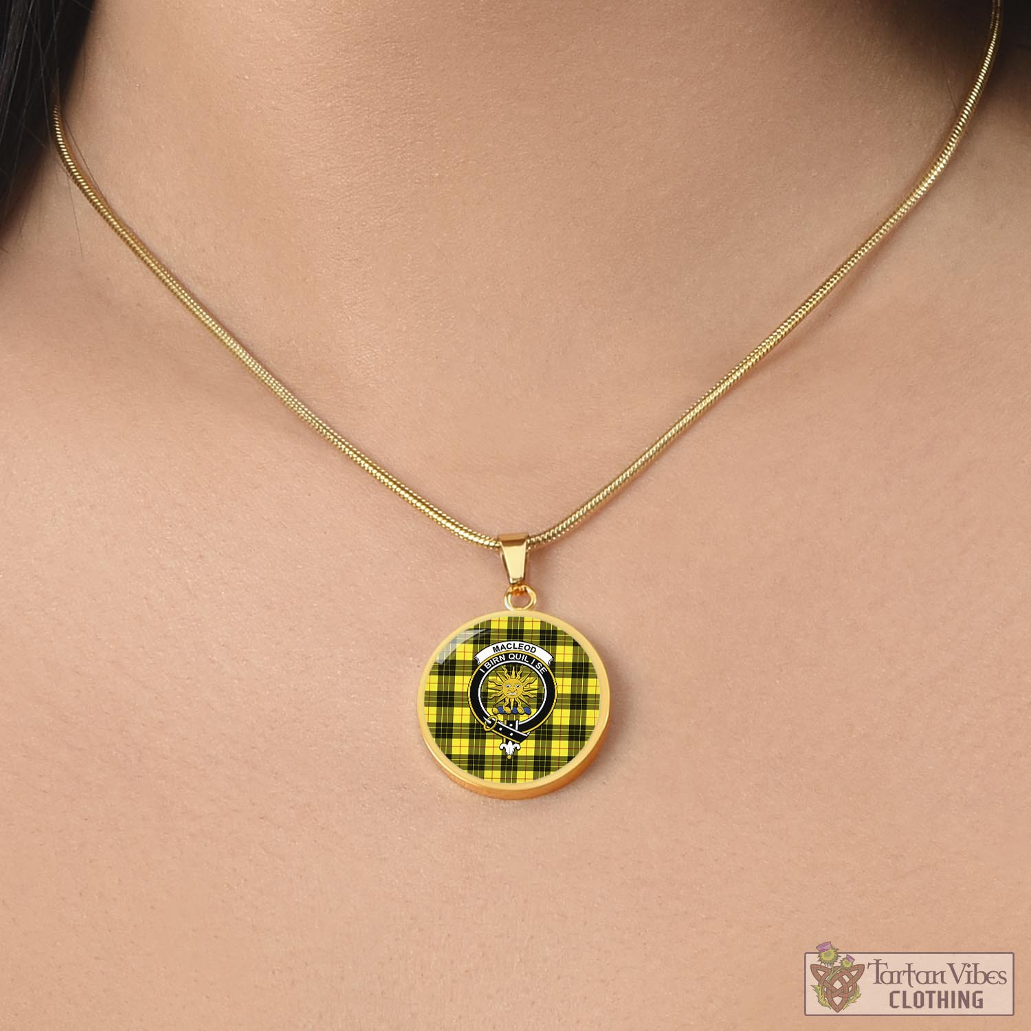 Tartan Vibes Clothing MacLeod of Lewis Modern Tartan Circle Necklace with Family Crest