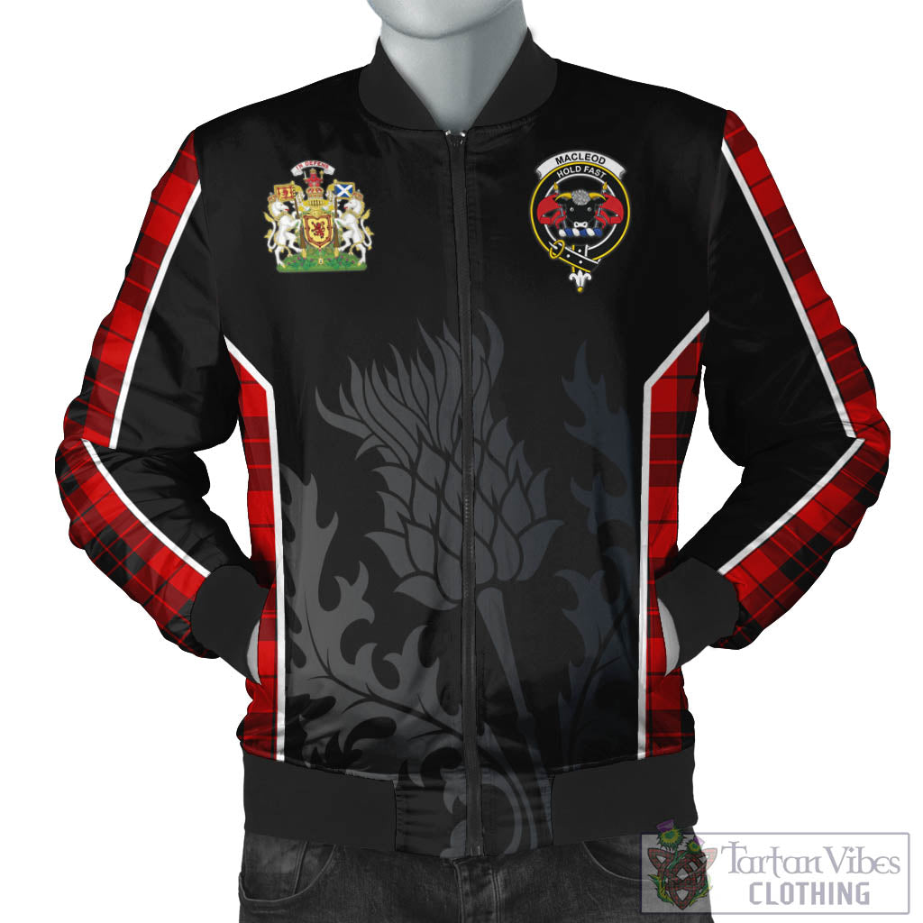 Tartan Vibes Clothing MacLeod of Raasay Tartan Bomber Jacket with Family Crest and Scottish Thistle Vibes Sport Style