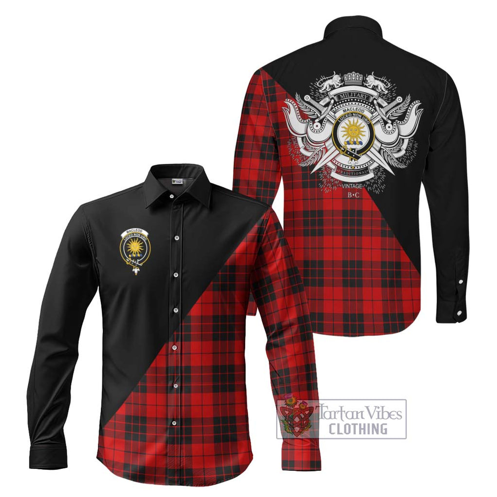 MacLeod of Raasay Tartan Long Sleeve Button Shirt with Family Crest and Military Logo Style Men's Shirt S - Tartanvibesclothing Shop