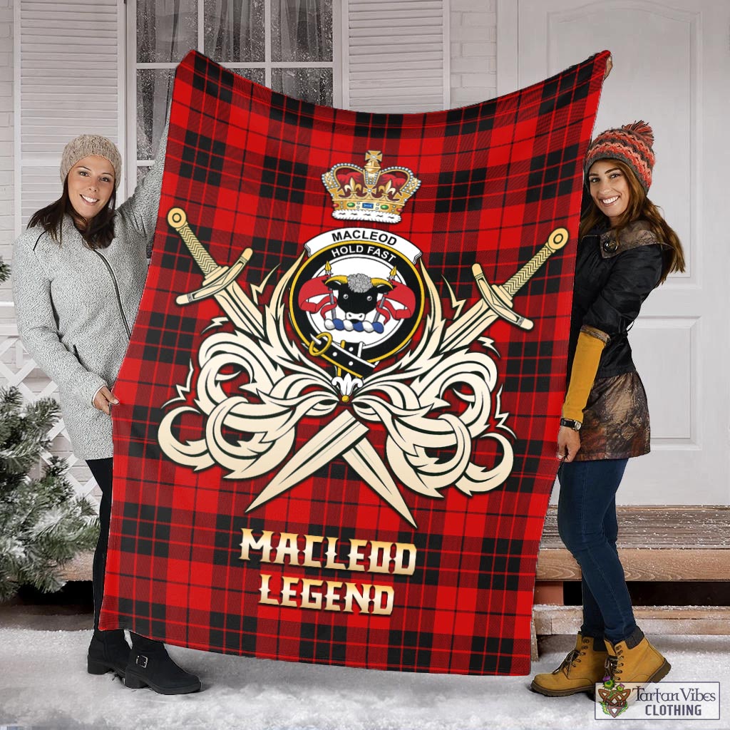 Tartan Vibes Clothing MacLeod of Raasay Tartan Blanket with Clan Crest and the Golden Sword of Courageous Legacy