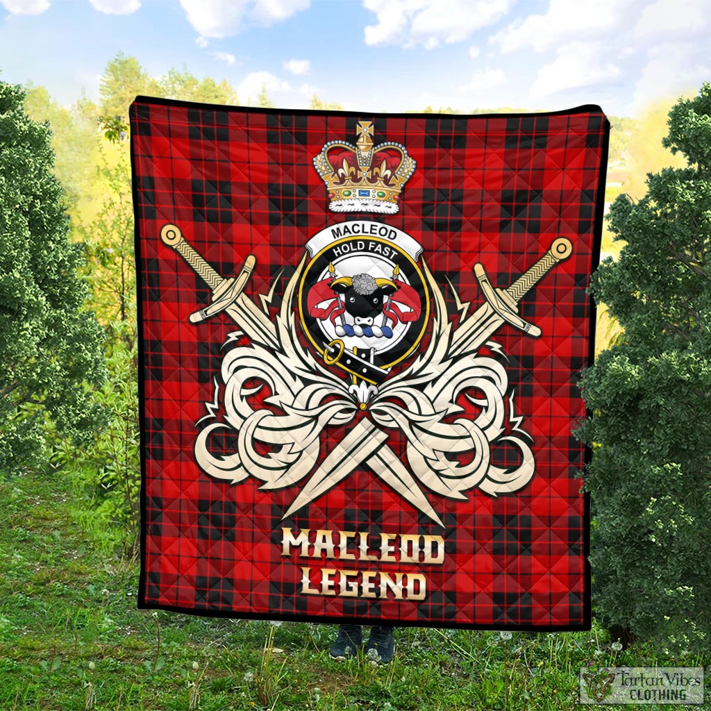 Tartan Vibes Clothing MacLeod of Raasay Tartan Quilt with Clan Crest and the Golden Sword of Courageous Legacy