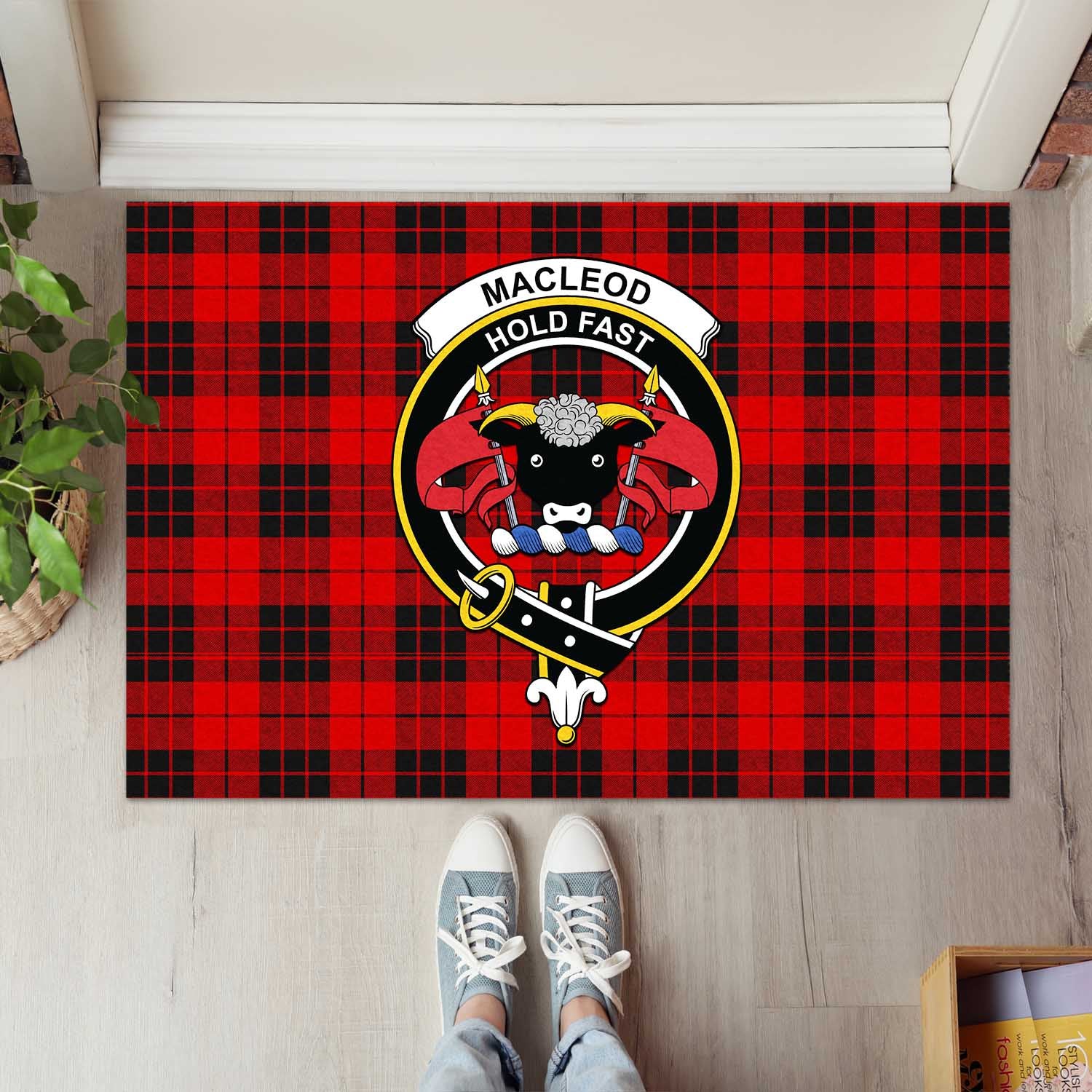 MacLeod of Raasay Tartan Door Mat with Family Crest - Tartanvibesclothing