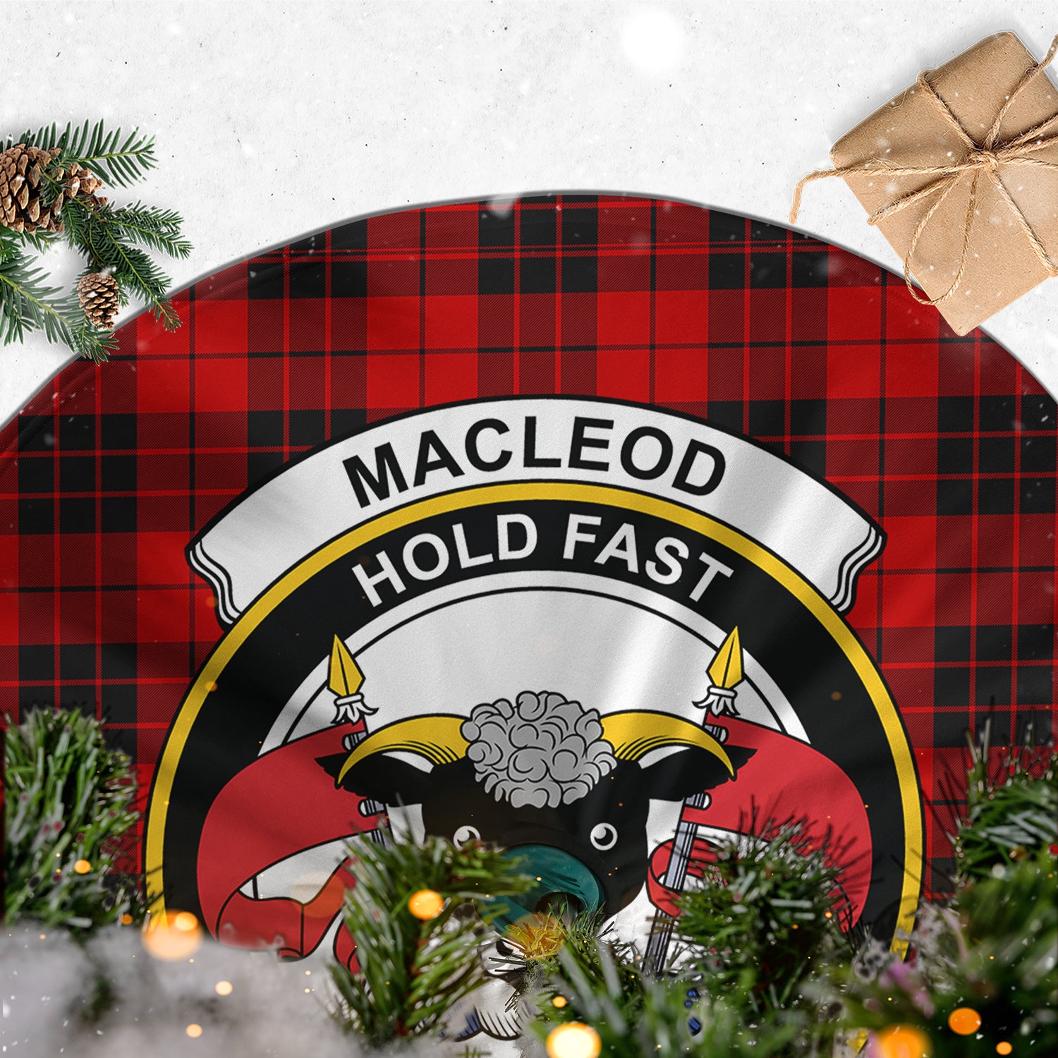 MacLeod of Raasay Tartan Christmas Tree Skirt with Family Crest - Tartanvibesclothing