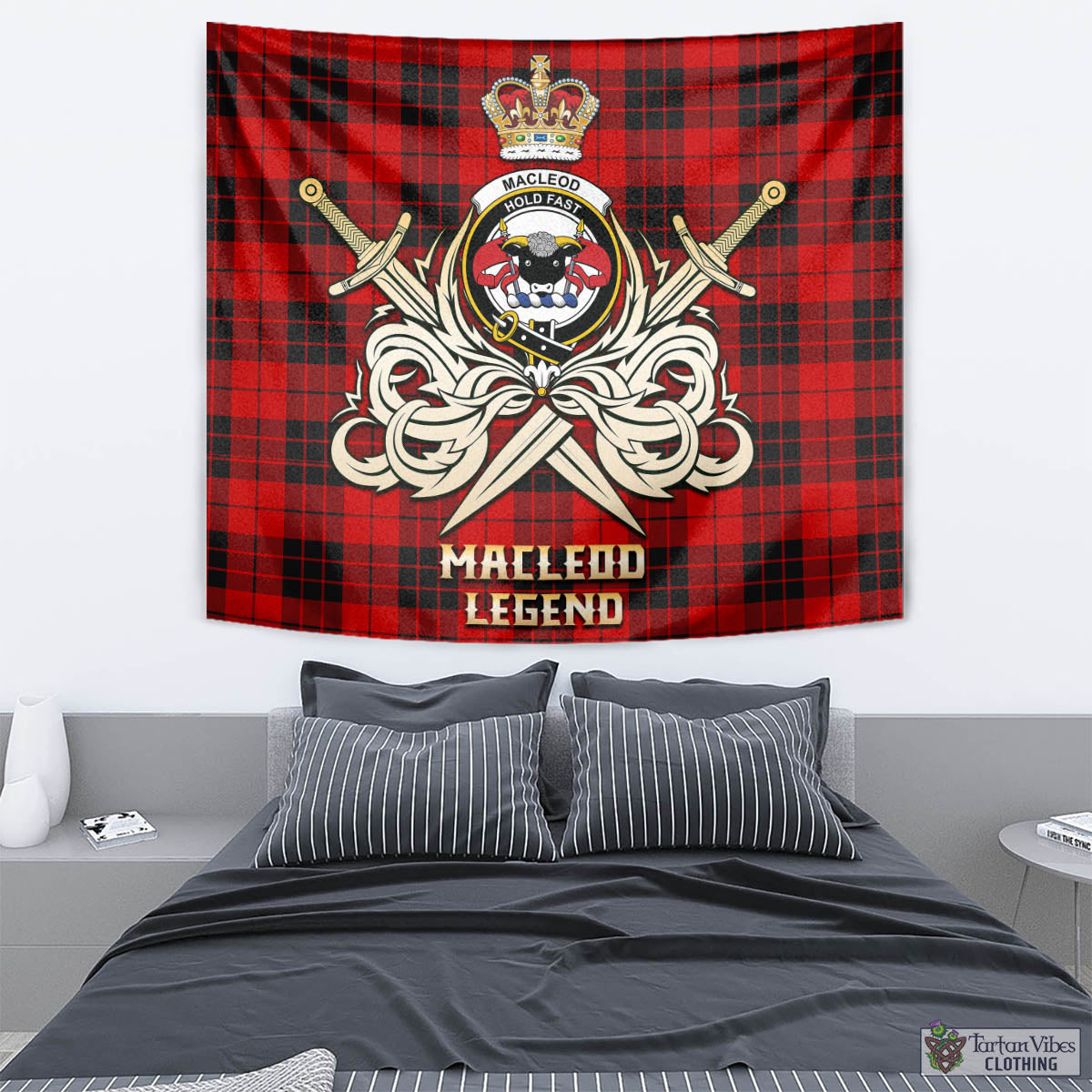 Tartan Vibes Clothing MacLeod of Raasay Tartan Tapestry with Clan Crest and the Golden Sword of Courageous Legacy