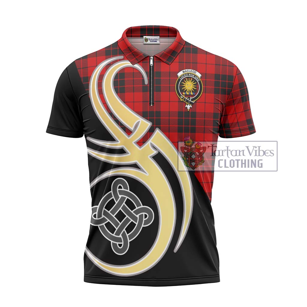 Tartan Vibes Clothing MacLeod of Raasay Tartan Zipper Polo Shirt with Family Crest and Celtic Symbol Style