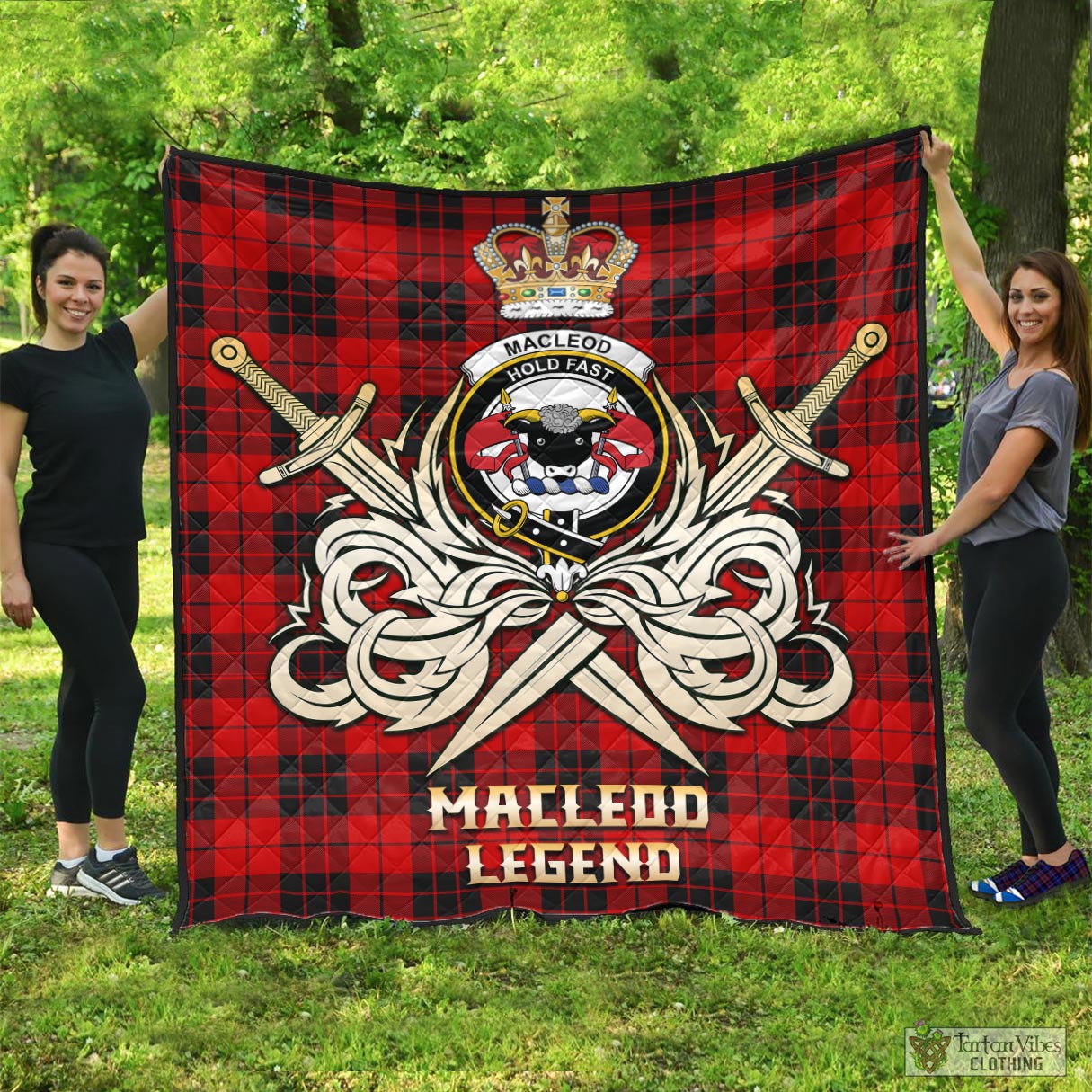 Tartan Vibes Clothing MacLeod of Raasay Tartan Quilt with Clan Crest and the Golden Sword of Courageous Legacy