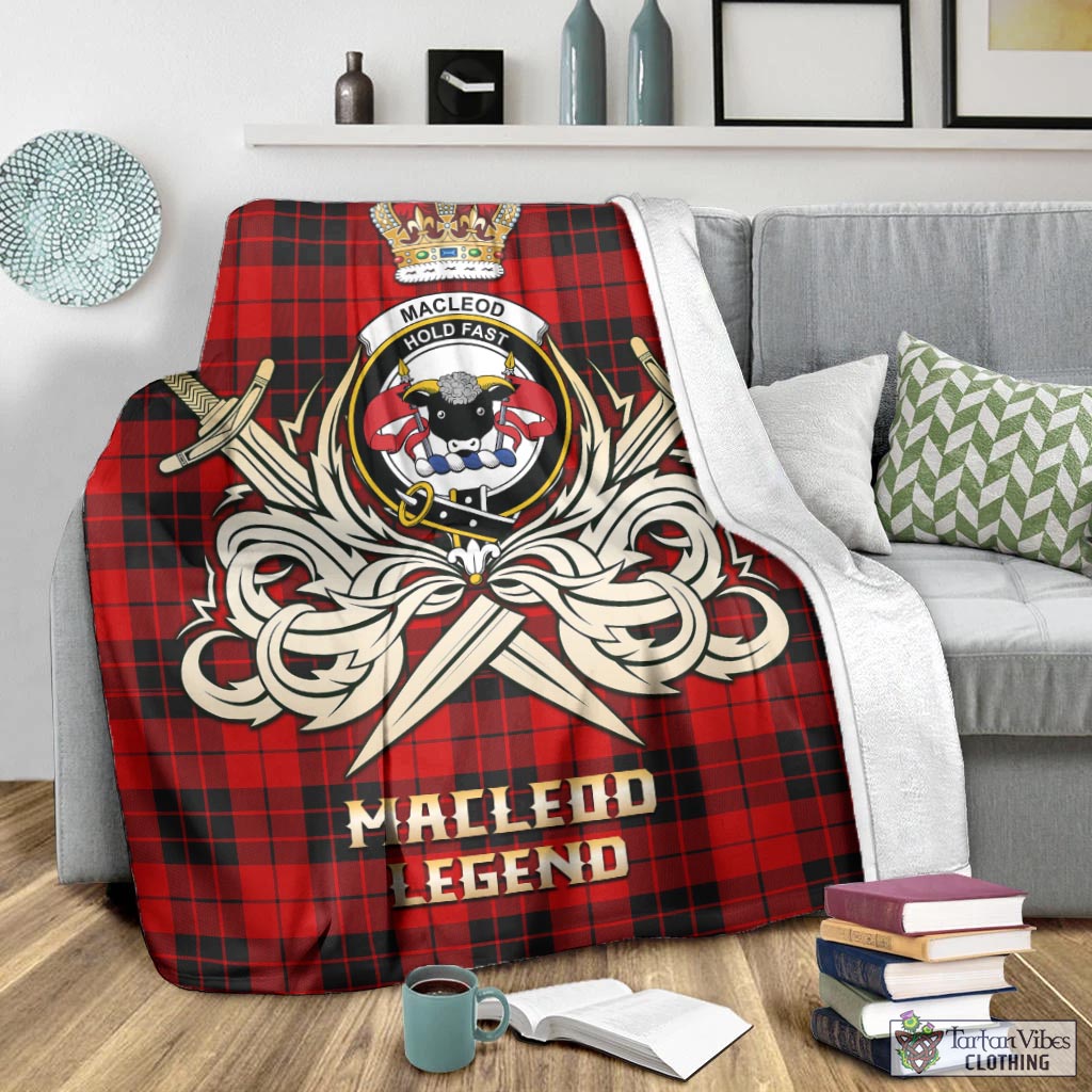 Tartan Vibes Clothing MacLeod of Raasay Tartan Blanket with Clan Crest and the Golden Sword of Courageous Legacy