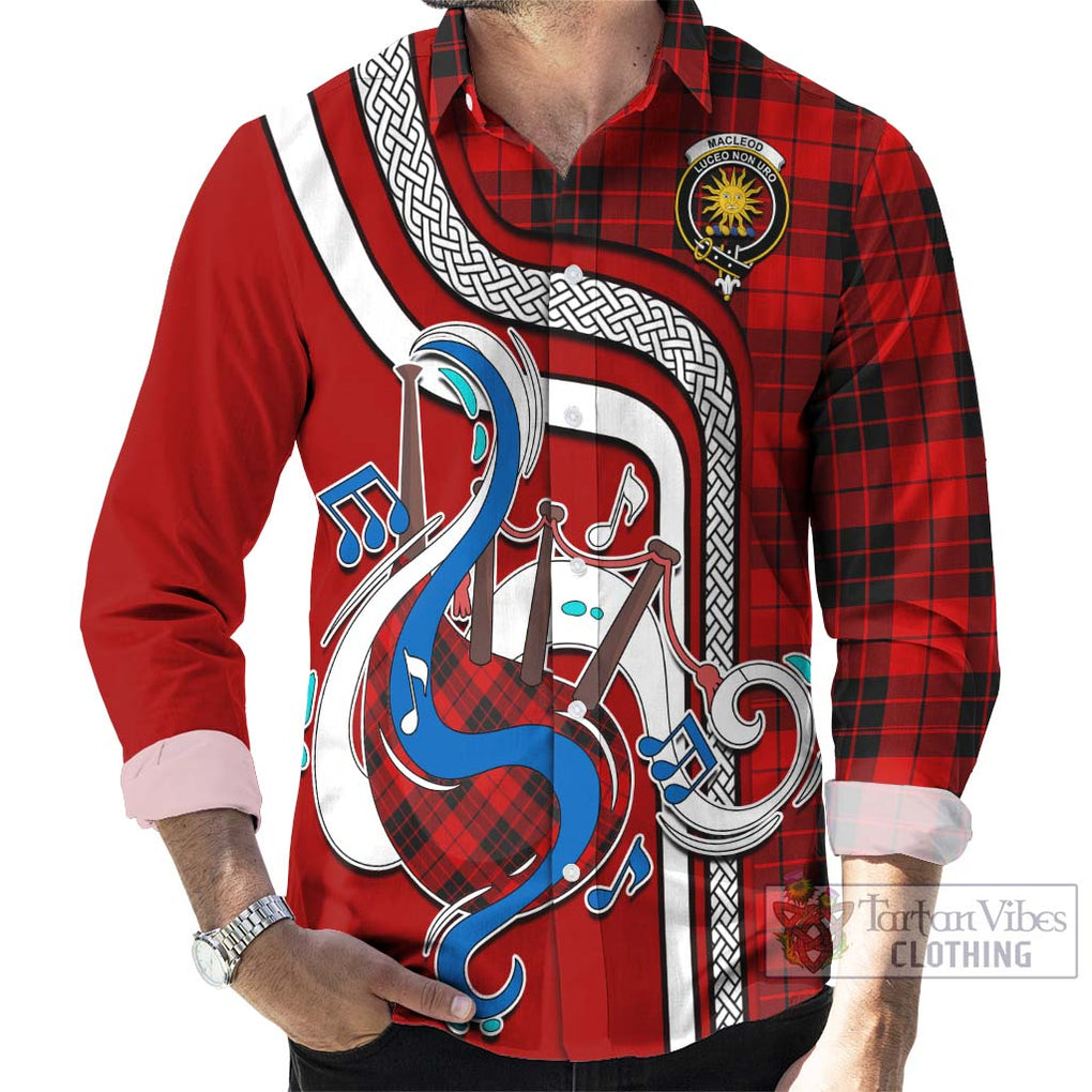 MacLeod of Raasay Tartan Long Sleeve Button Shirt with Epic Bagpipe Style - Tartanvibesclothing Shop