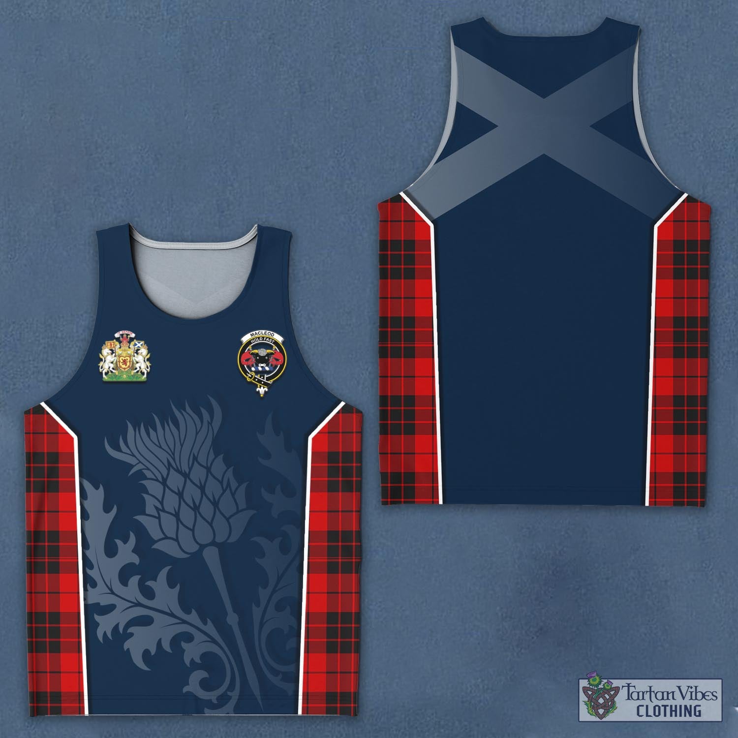 Tartan Vibes Clothing MacLeod of Raasay Tartan Men's Tanks Top with Family Crest and Scottish Thistle Vibes Sport Style