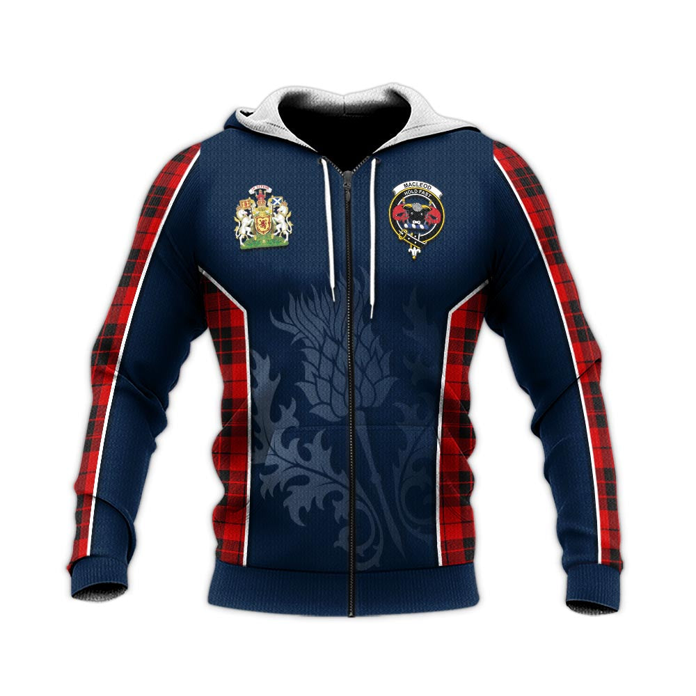 Tartan Vibes Clothing MacLeod of Raasay Tartan Knitted Hoodie with Family Crest and Scottish Thistle Vibes Sport Style