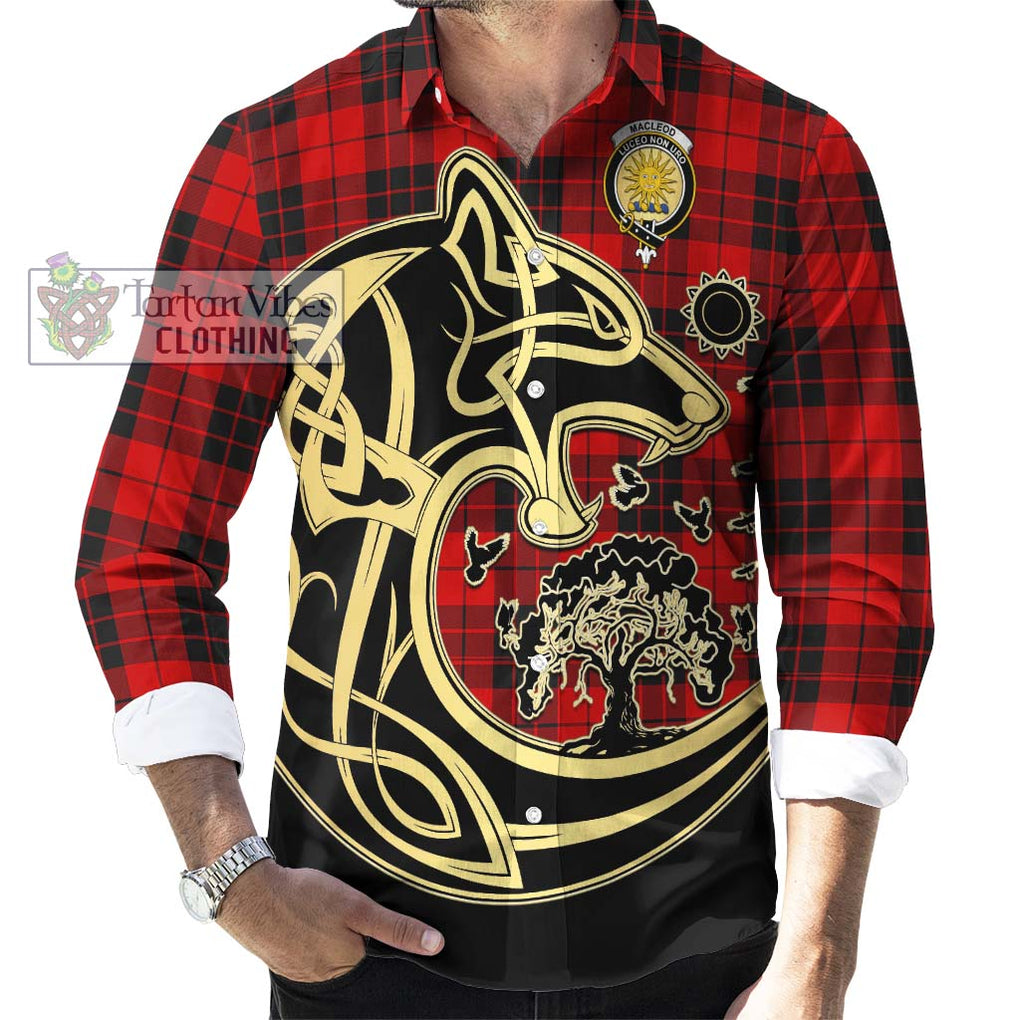 MacLeod of Raasay Tartan Long Sleeve Button Shirt with Family Crest Celtic Wolf Style - Tartan Vibes Clothing