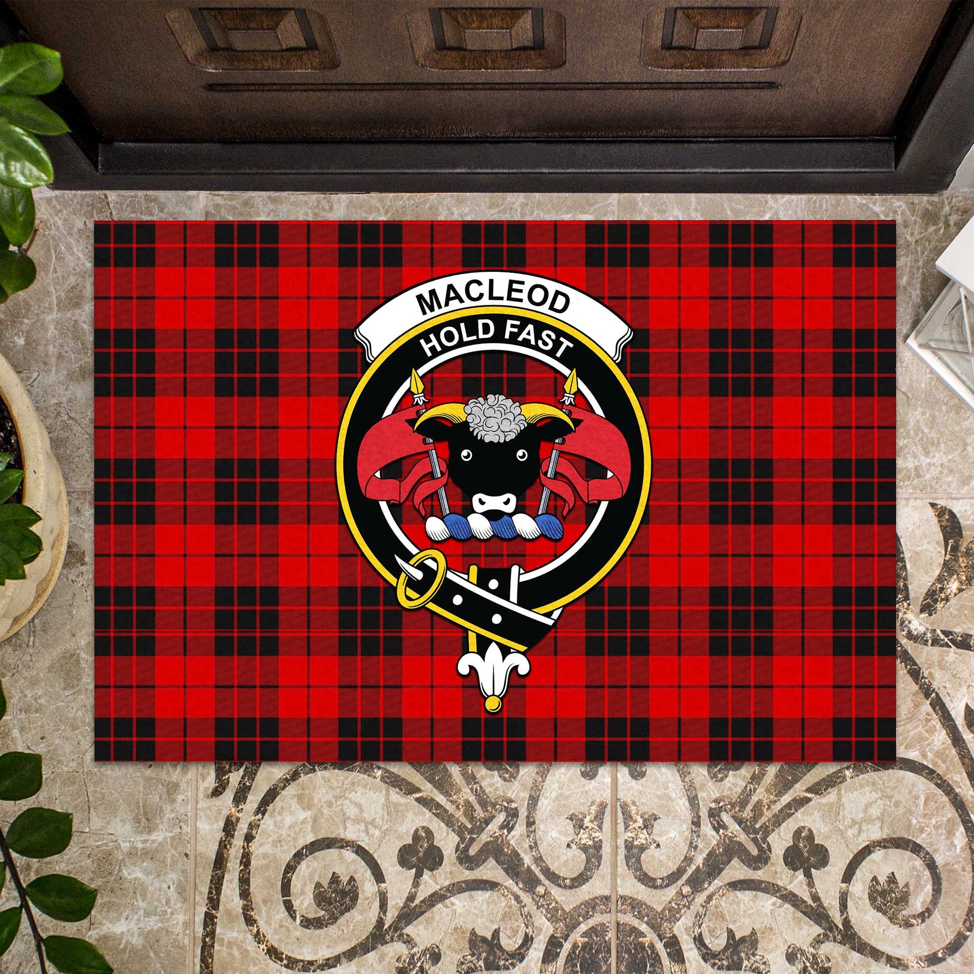 MacLeod of Raasay Tartan Door Mat with Family Crest - Tartanvibesclothing