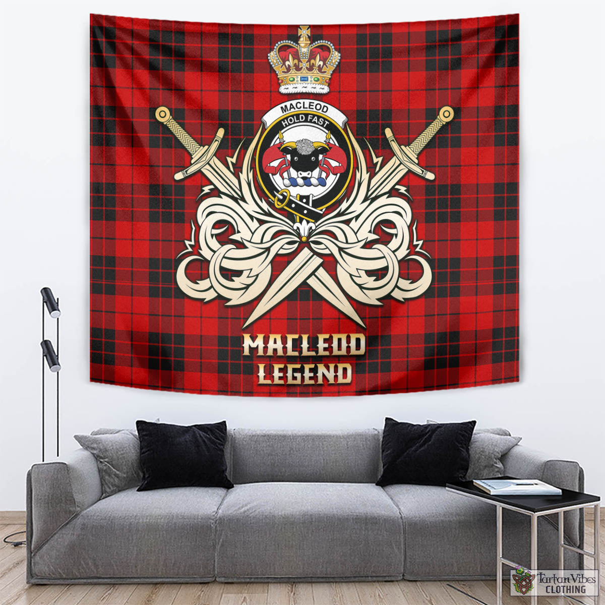 Tartan Vibes Clothing MacLeod of Raasay Tartan Tapestry with Clan Crest and the Golden Sword of Courageous Legacy