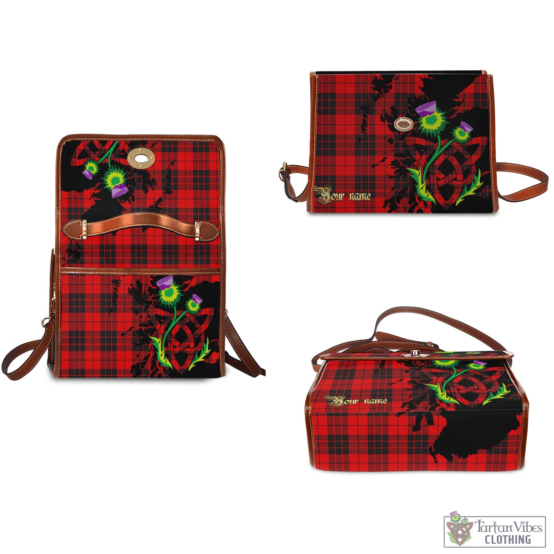 Tartan Vibes Clothing MacLeod of Raasay Tartan Waterproof Canvas Bag with Scotland Map and Thistle Celtic Accents