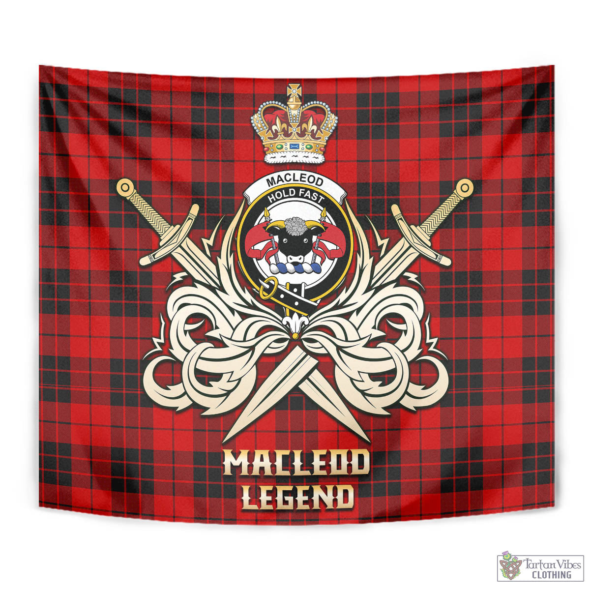 Tartan Vibes Clothing MacLeod of Raasay Tartan Tapestry with Clan Crest and the Golden Sword of Courageous Legacy