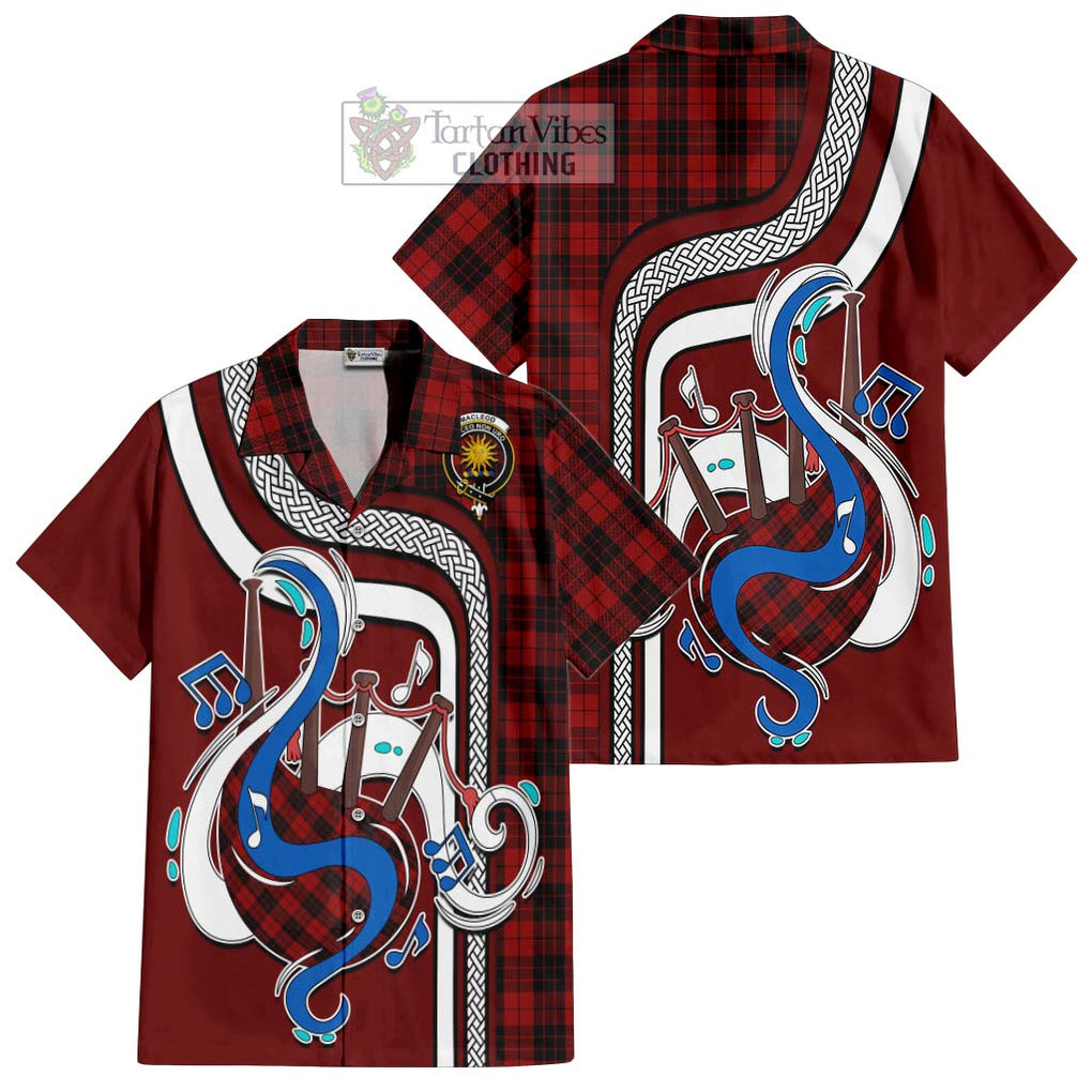 MacLeod of Raasay Highland Tartan Short Sleeve Button Shirt with Epic Bagpipe Style Kid - Tartanvibesclothing Shop