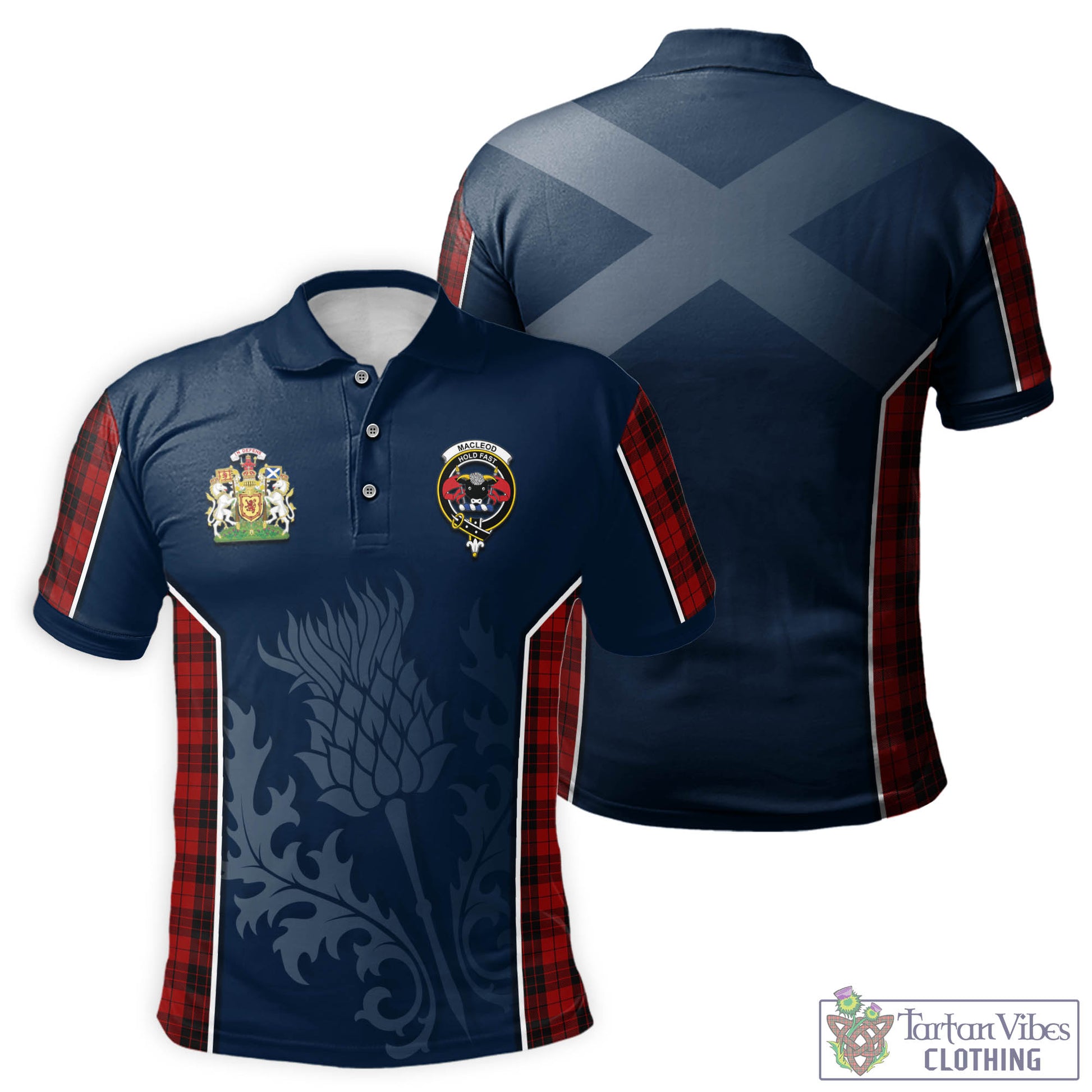 Tartan Vibes Clothing MacLeod of Raasay Highland Tartan Men's Polo Shirt with Family Crest and Scottish Thistle Vibes Sport Style