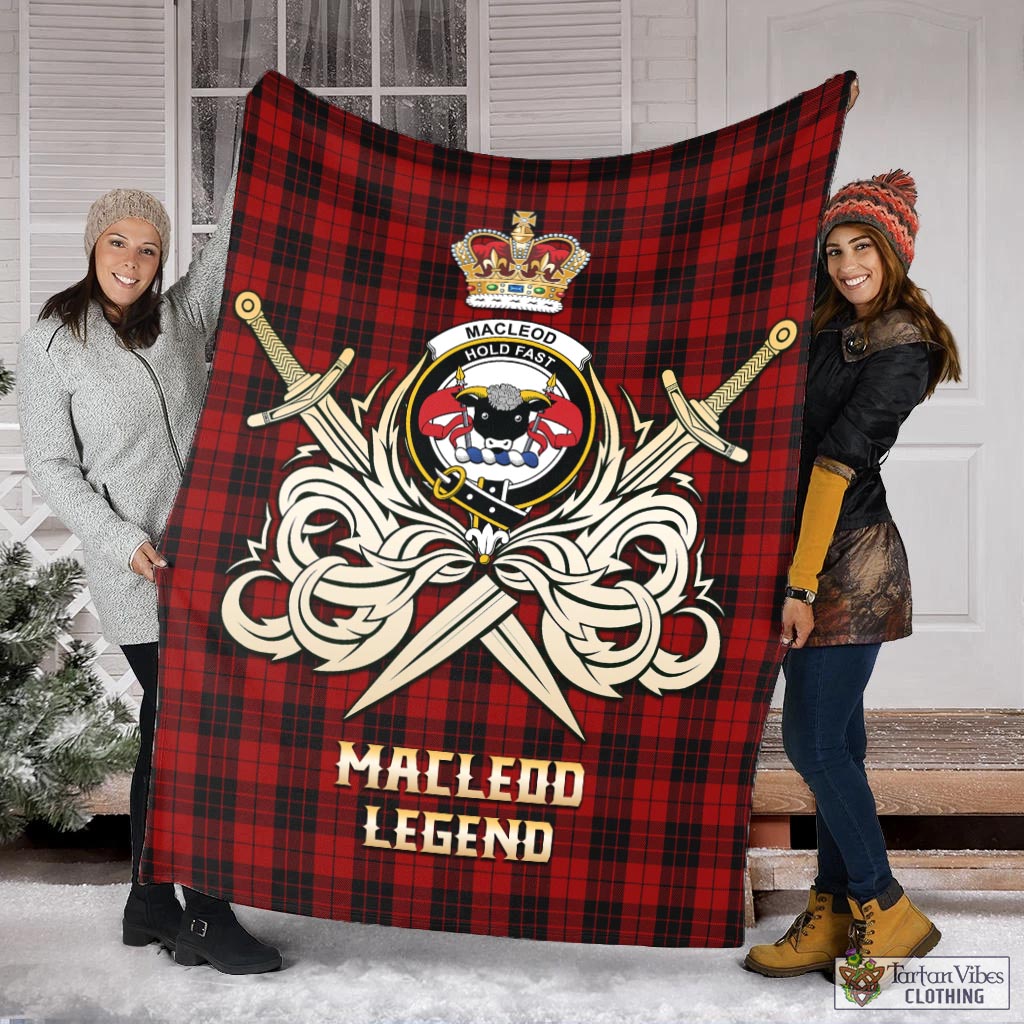 Tartan Vibes Clothing MacLeod of Raasay Highland Tartan Blanket with Clan Crest and the Golden Sword of Courageous Legacy