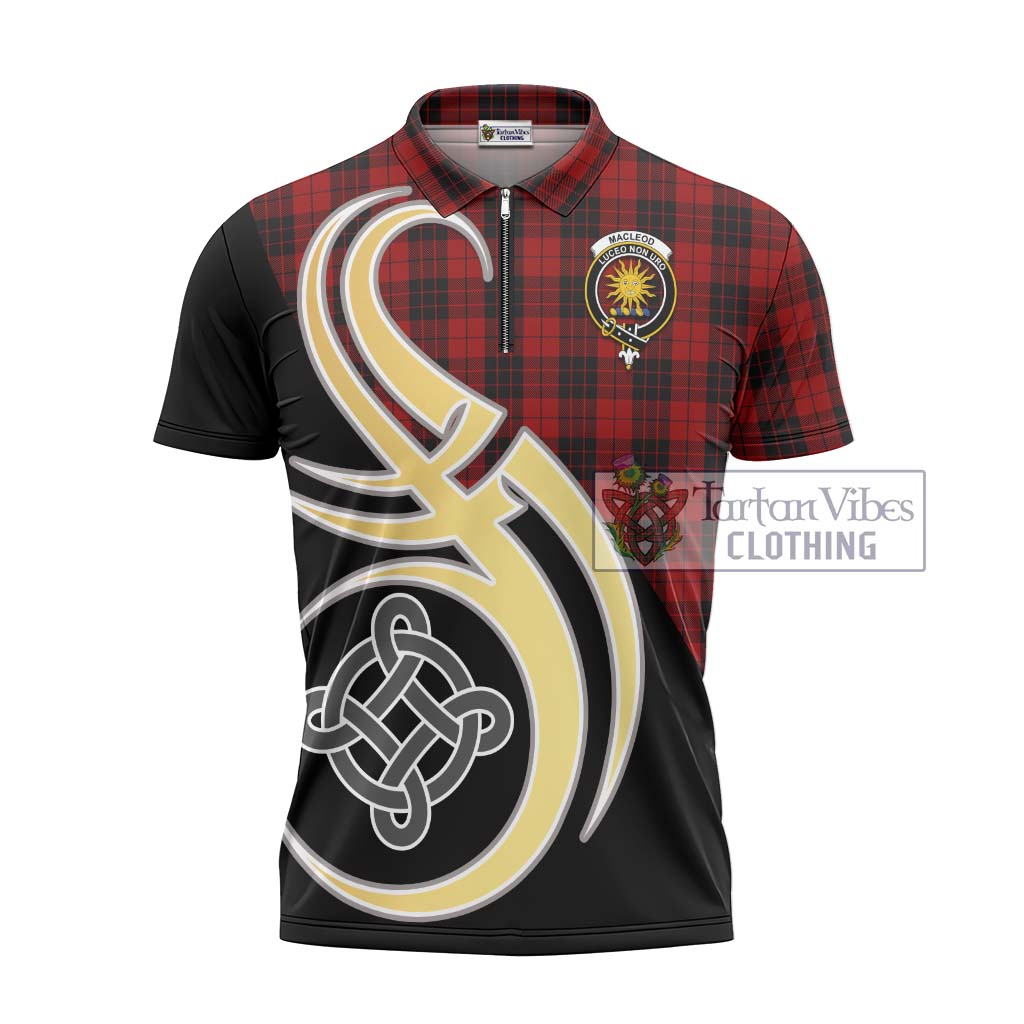 Tartan Vibes Clothing MacLeod of Raasay Highland Tartan Zipper Polo Shirt with Family Crest and Celtic Symbol Style